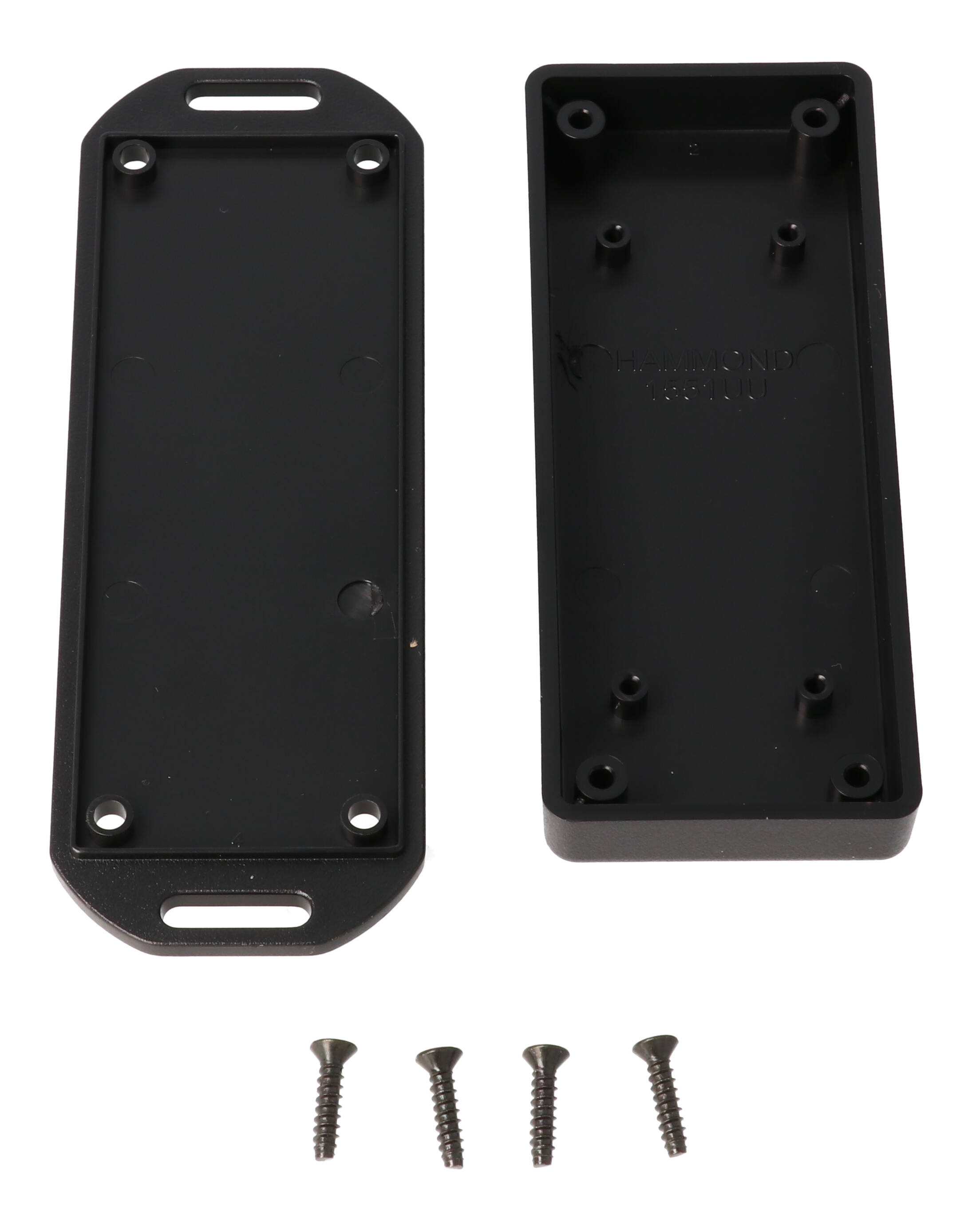 1551UUFLBK black ABS miniature enclosure, 100 x 40 x 15 mm, with flanged lid