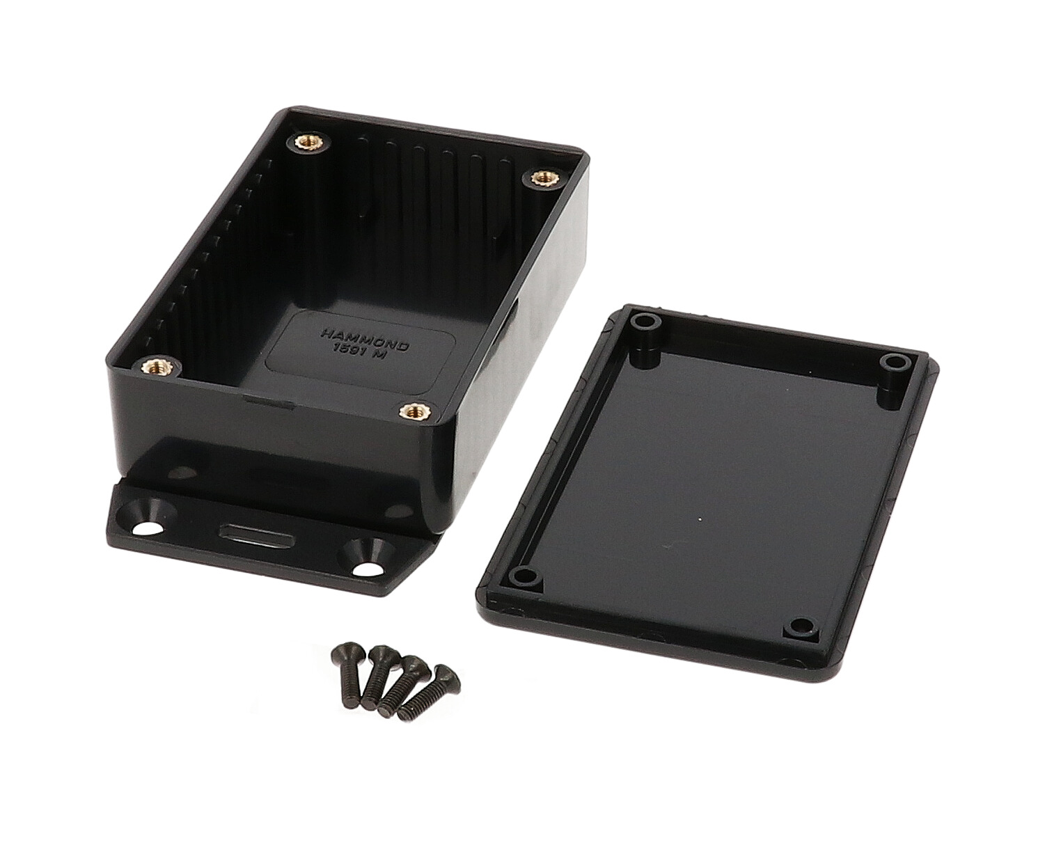 1591MF2BK black ABS plastic enclosure with bottom mounting flange