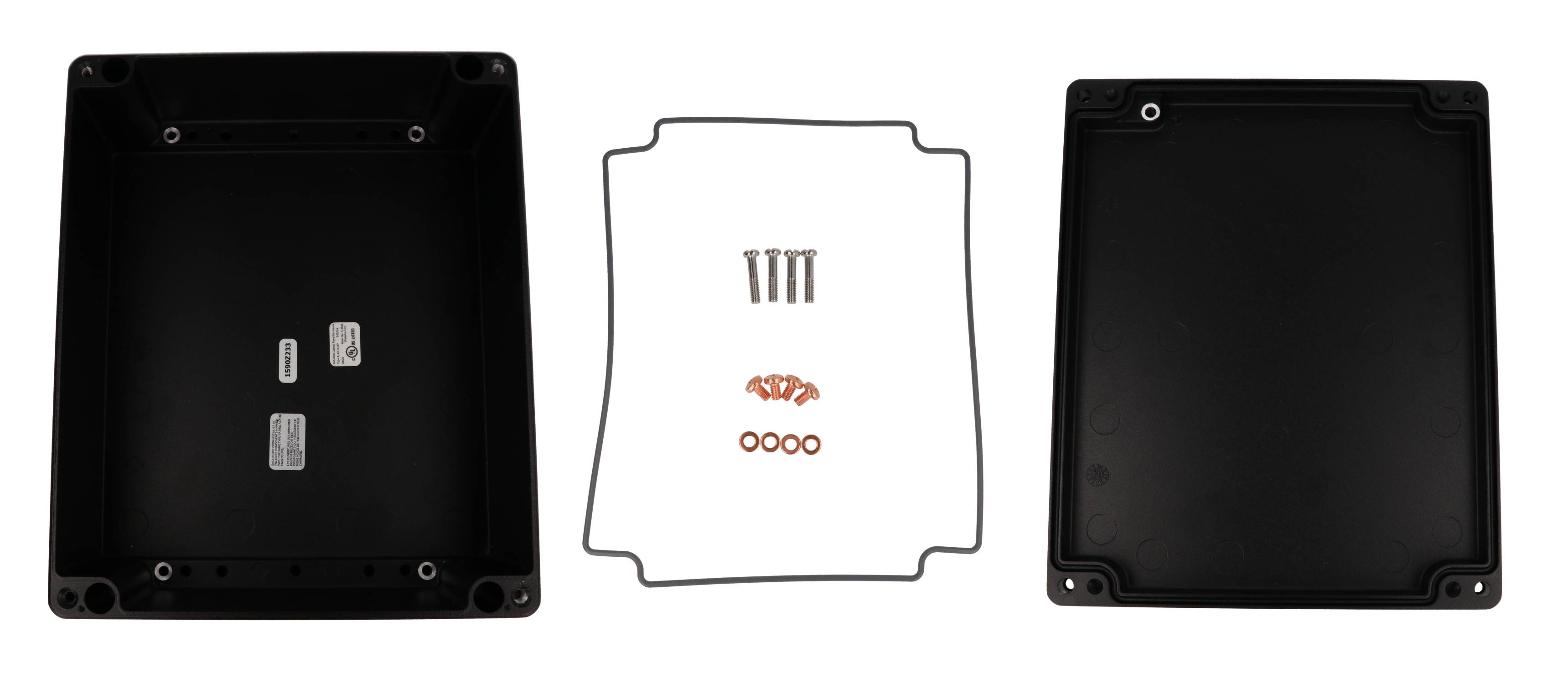 1590Z233BK black 280 x 230 mm diecast aluminum watertight enclosure
