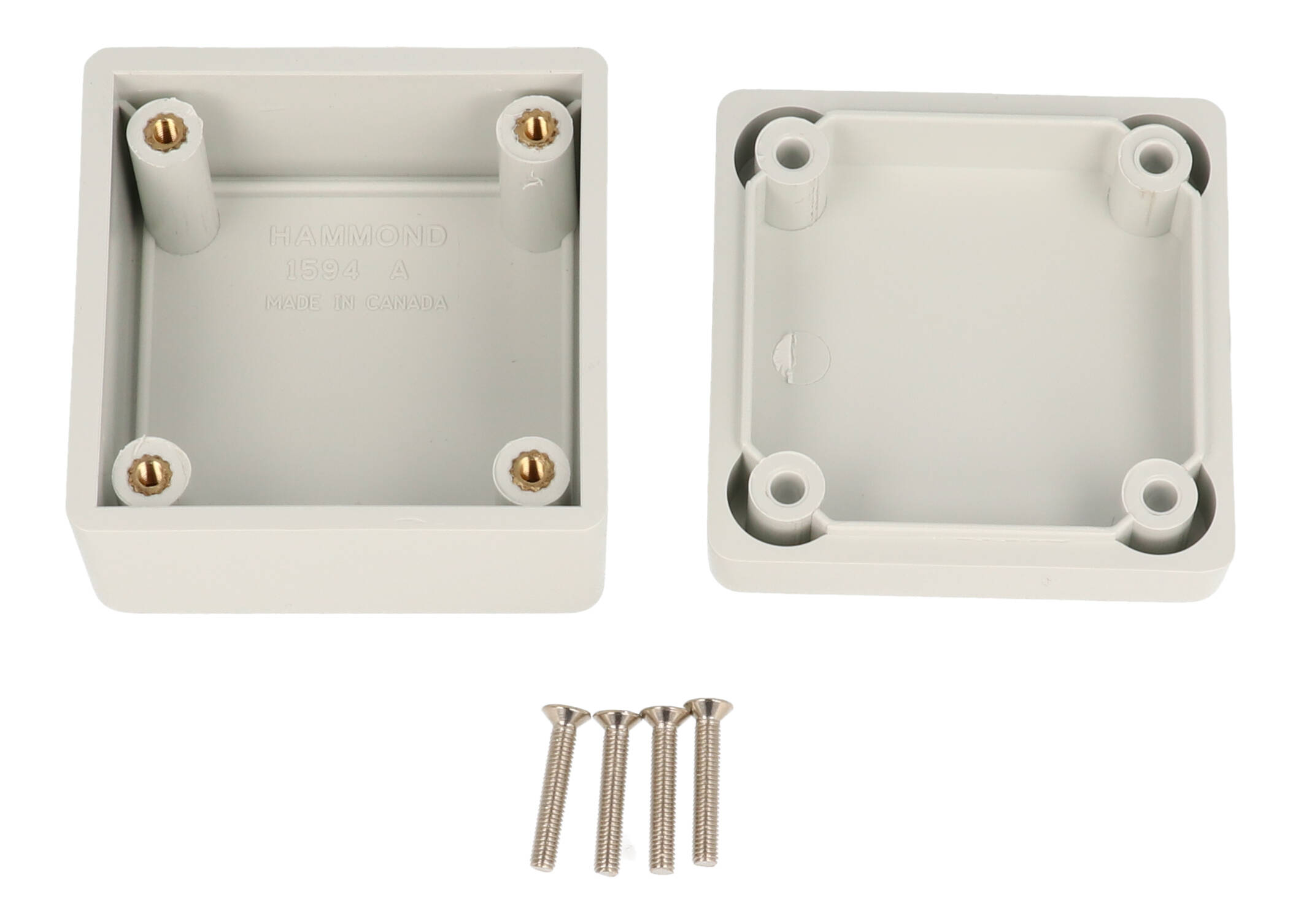 1594AGY light gray flame retardant abs plastic 1594A enclosure, 56 x 56 x 40 mm, with lid