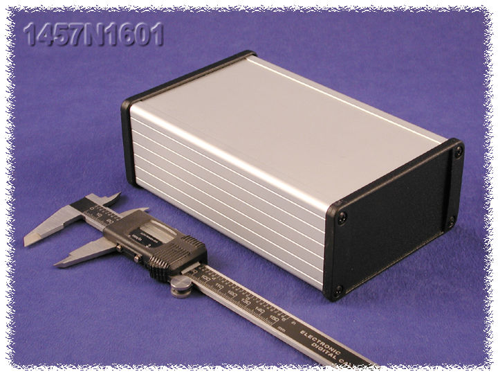 1457N1601 clear anodized 160 mm extruded aluminum watertight enclosure with flat black end panels