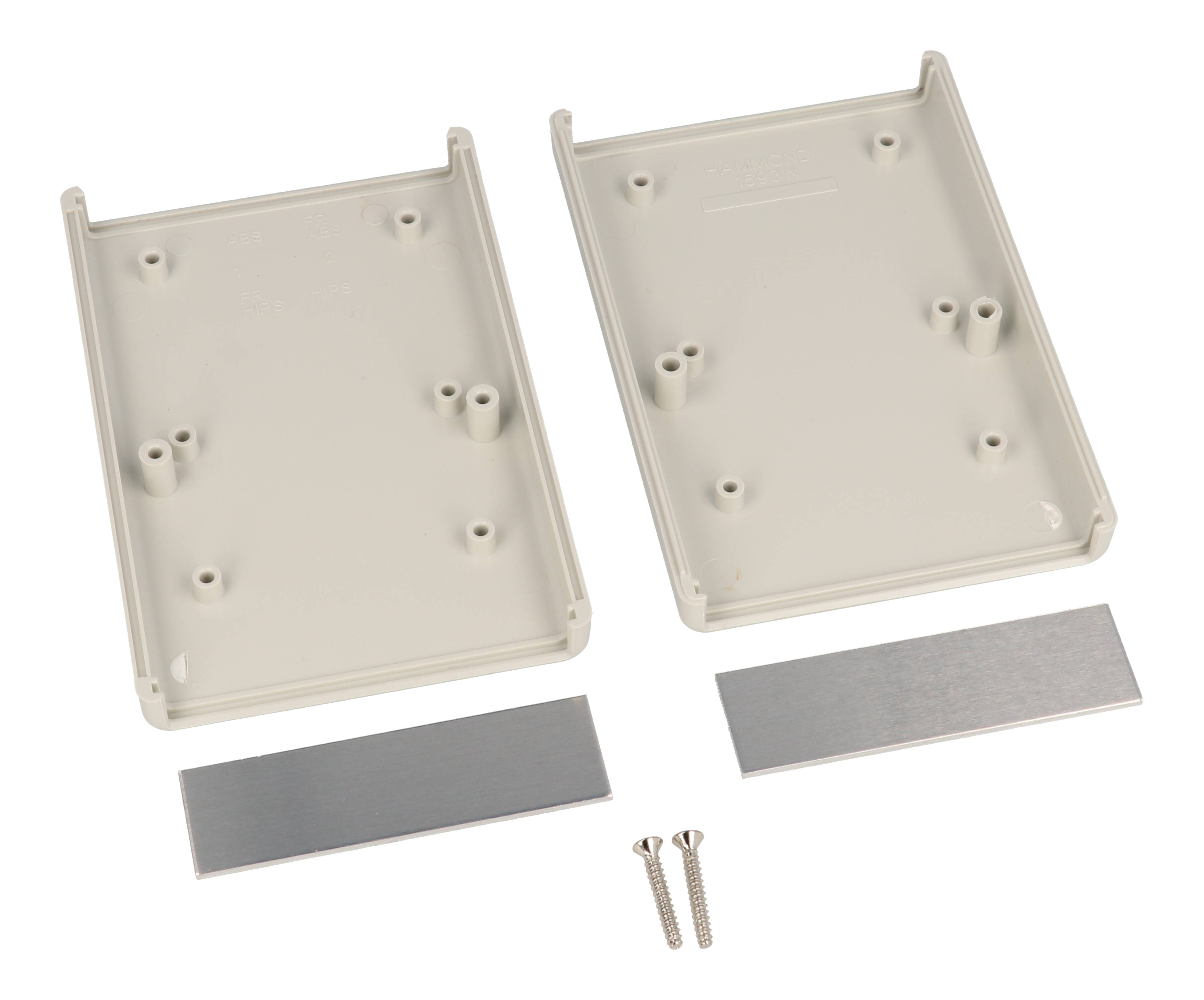 1593NALGY light gray ABS handheld enclosure with aluminum end panels