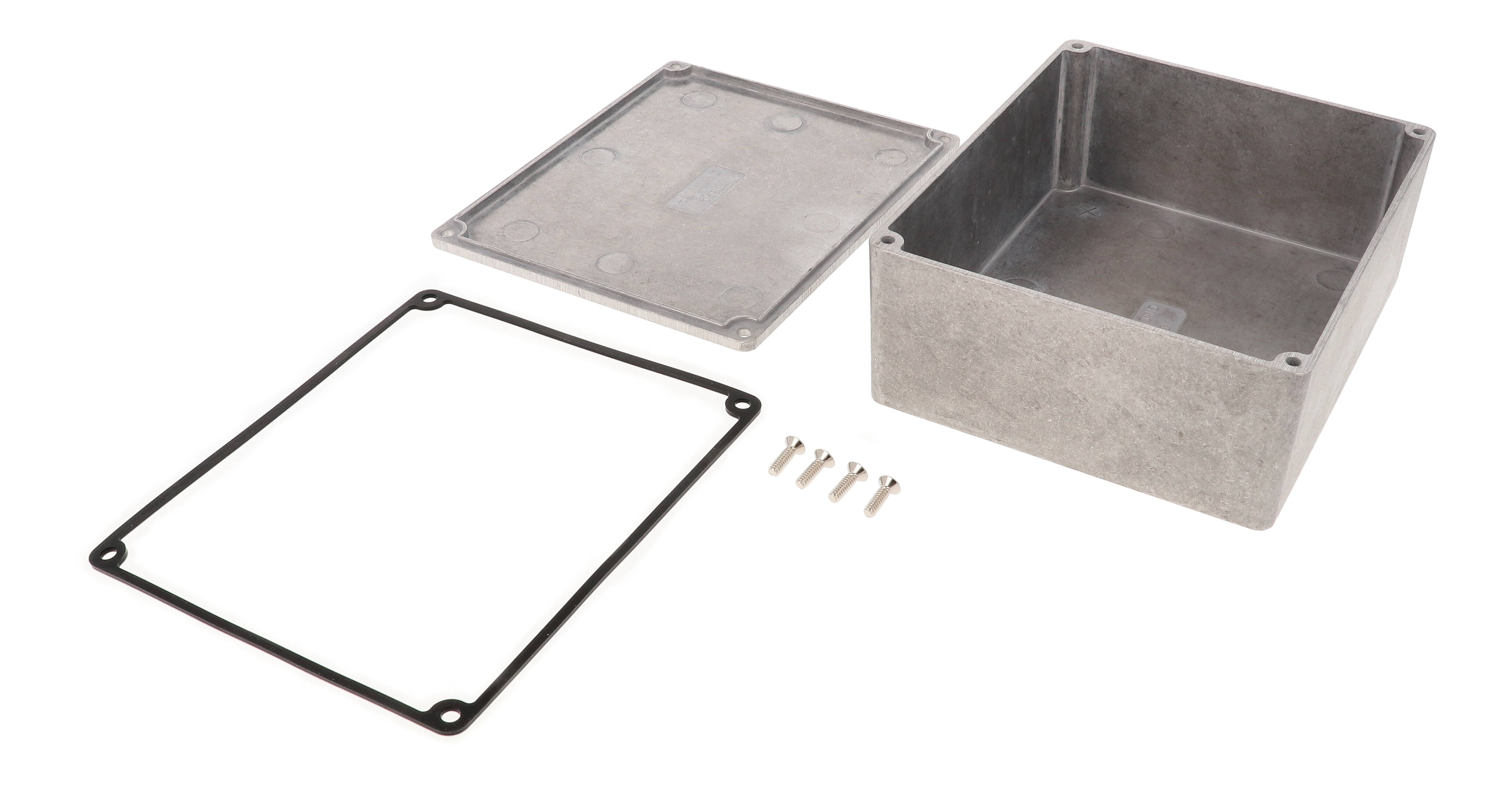 1590WX natural aluminum watertight diecast aluminum enclosure without mounting flanges, 145 mm x 121 mm x 56 mm