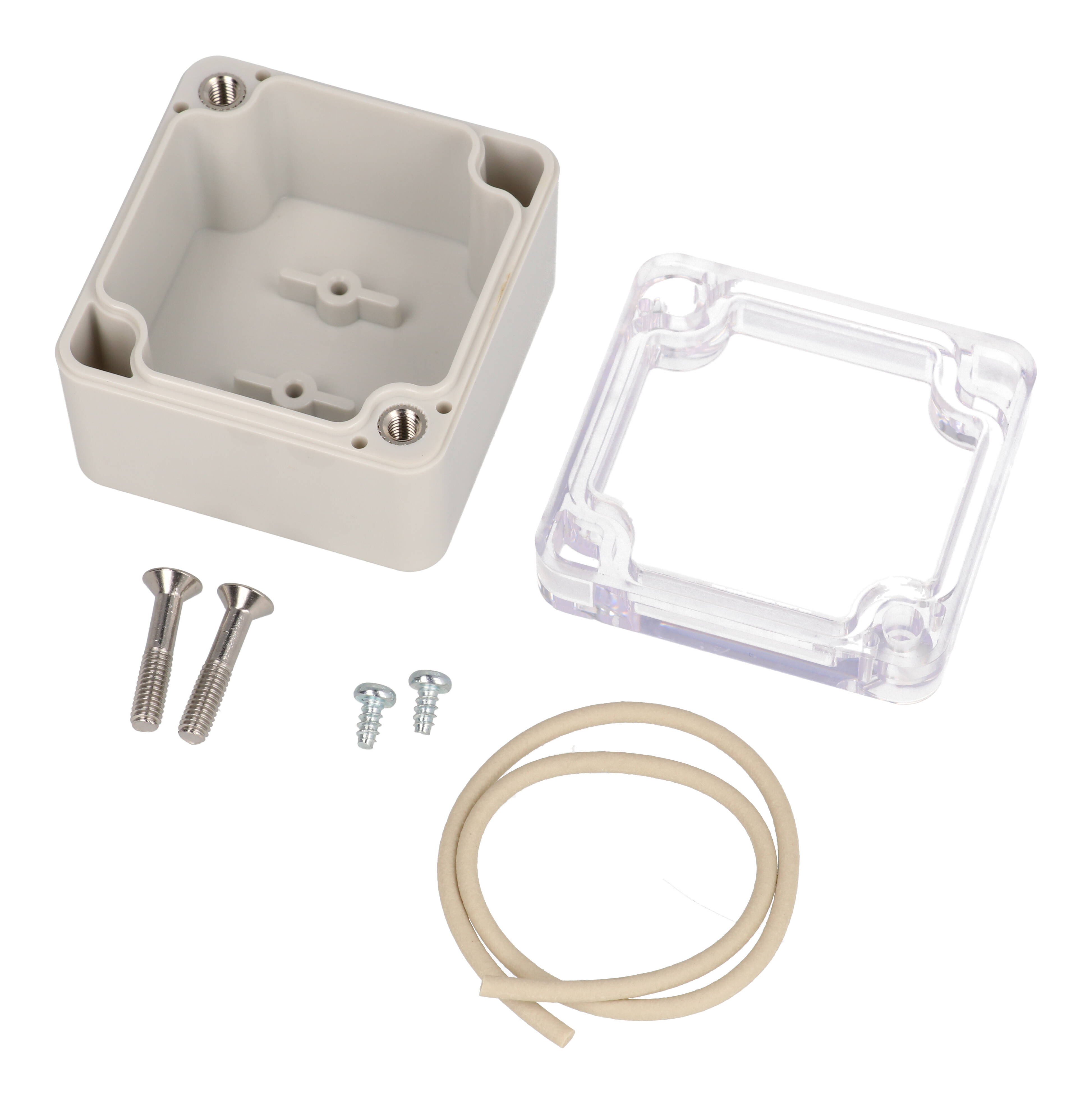 RZ0250C small polycarbonate water-tight enclosure with clear lid, 52 x 50 x 35 mm