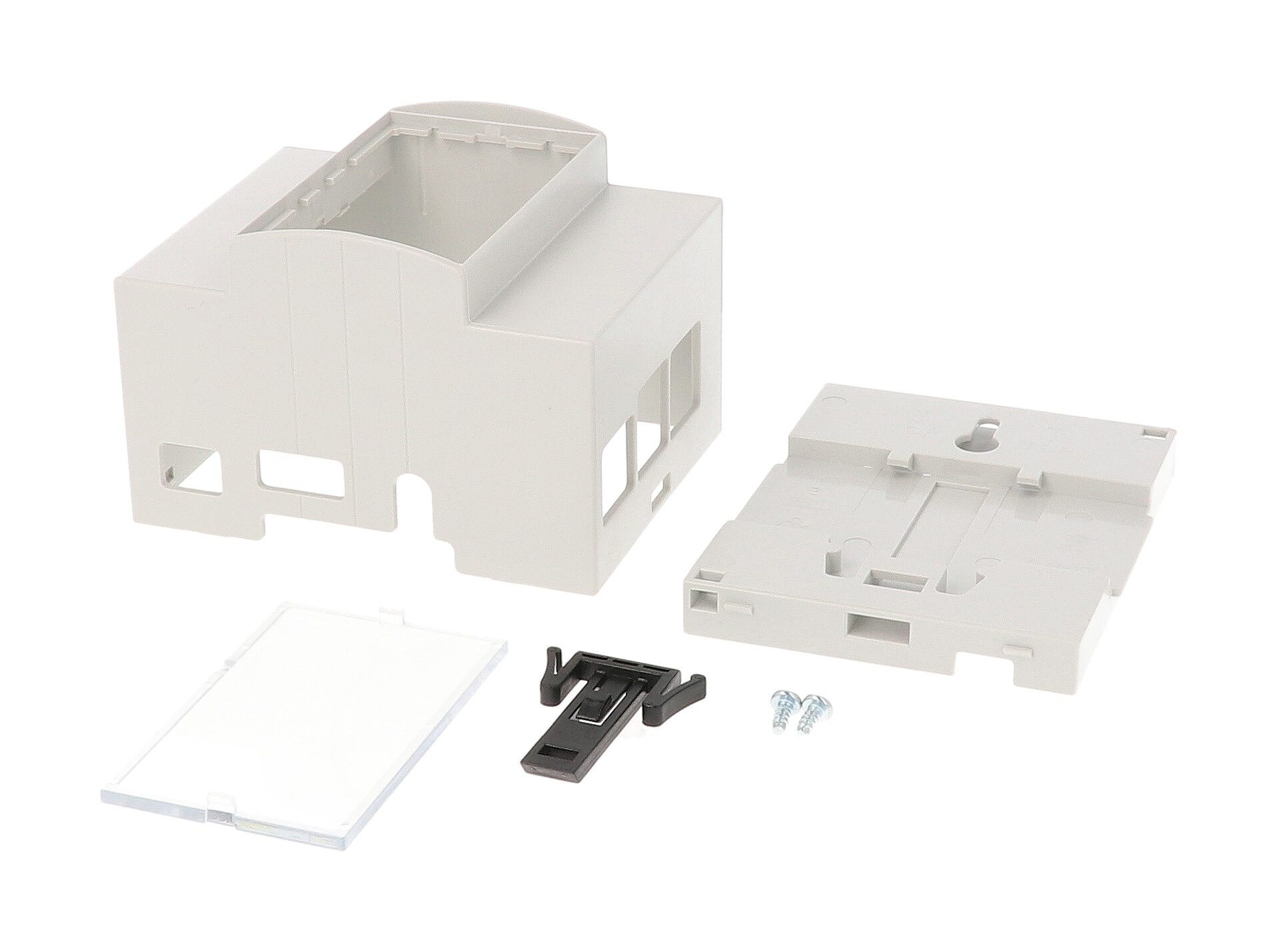 1597KIT4MPI3 light grey DIN4 rail enclosure kit with clear cover plate for the Raspberry Pi 3