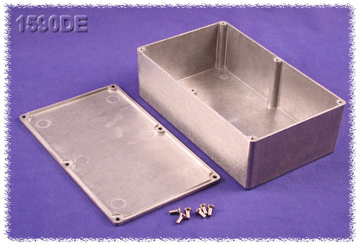 1590DE natural unpainted diecast aluminum enclosure, 200 x 120 x 64 mm, with lid and cover screws
