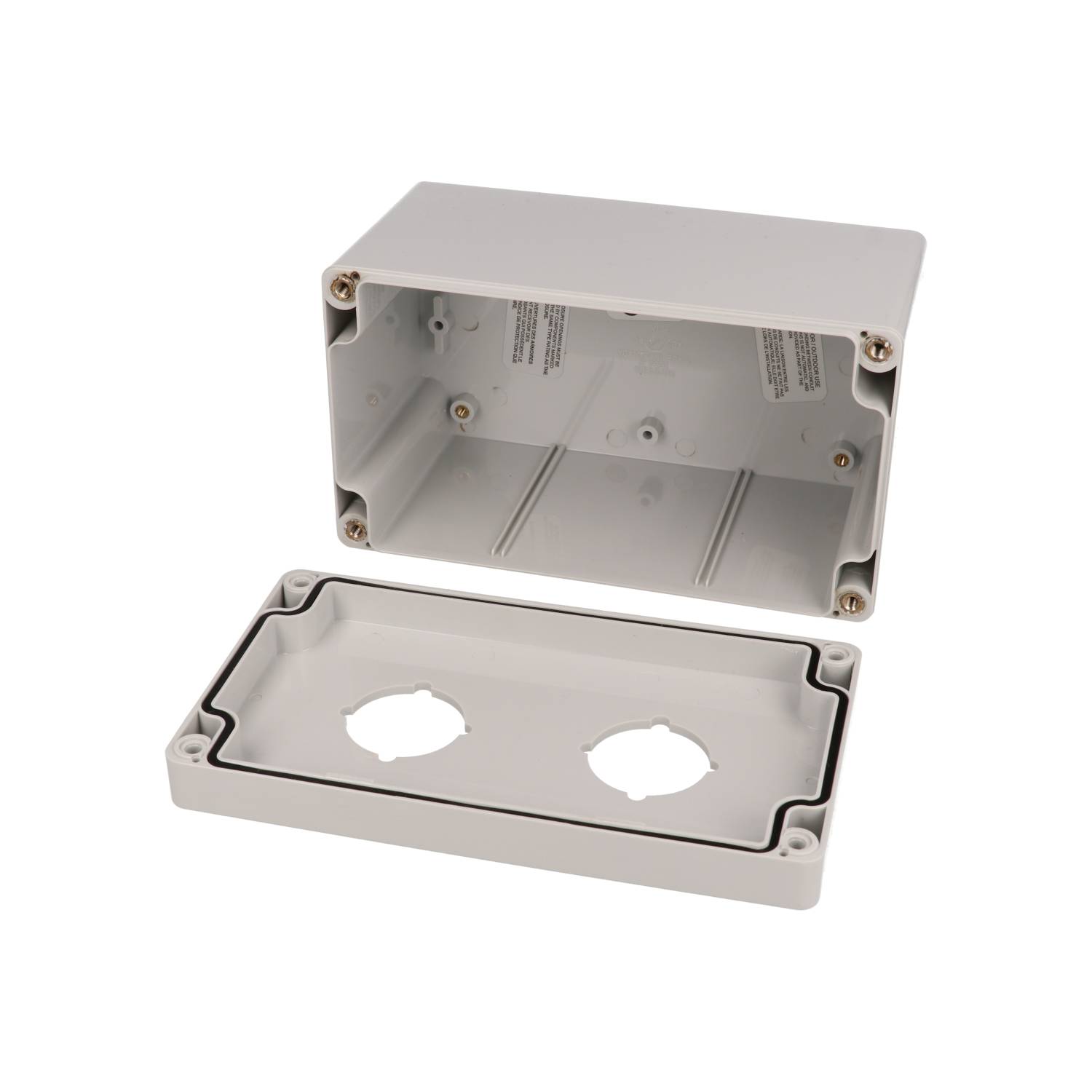 1554PB2D deep light gray polycarbonate enclosure with two 30.5mm pushbutton holes