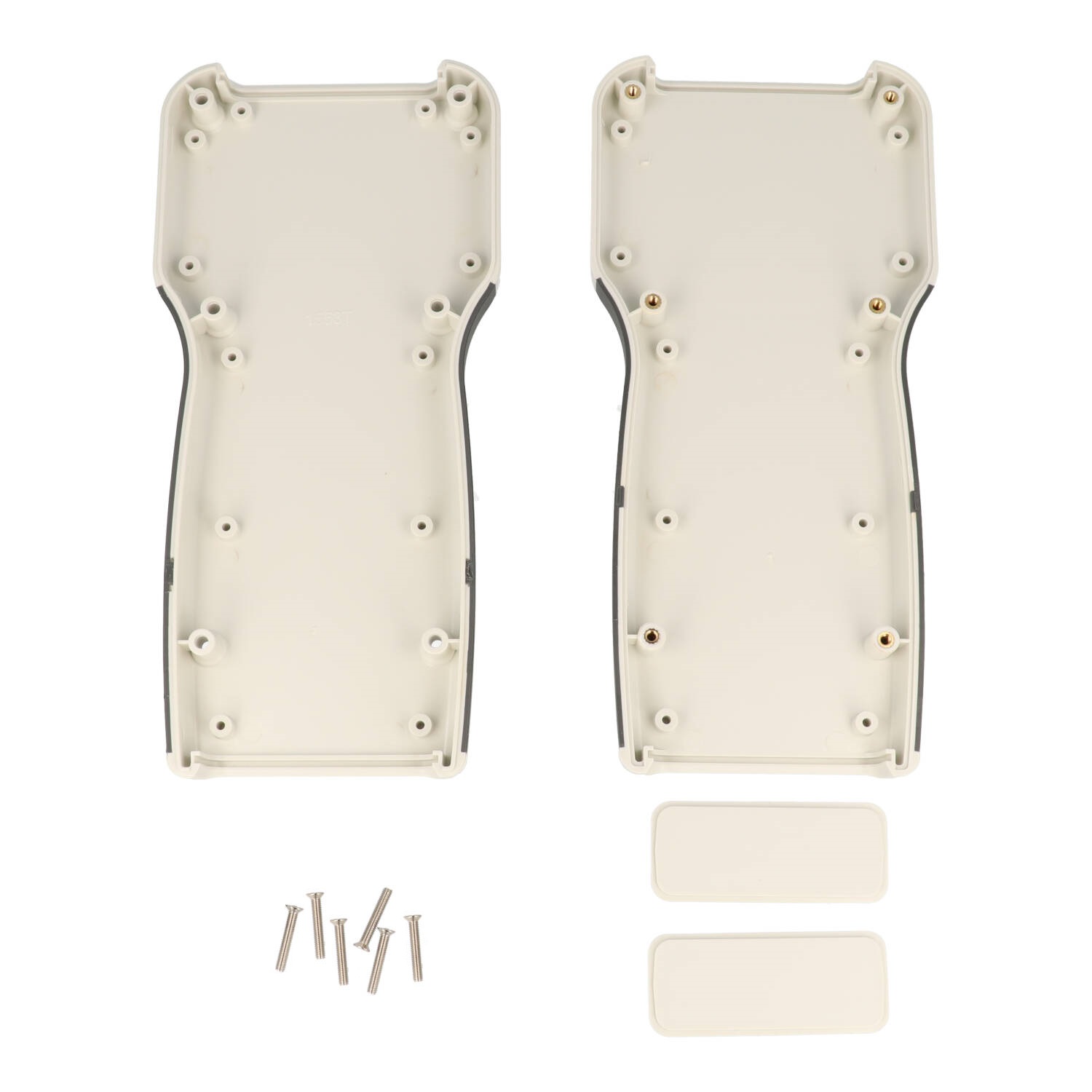 1553TGY light grey ABS T-shaped hand held enclosure with dark grey soft grip overmold