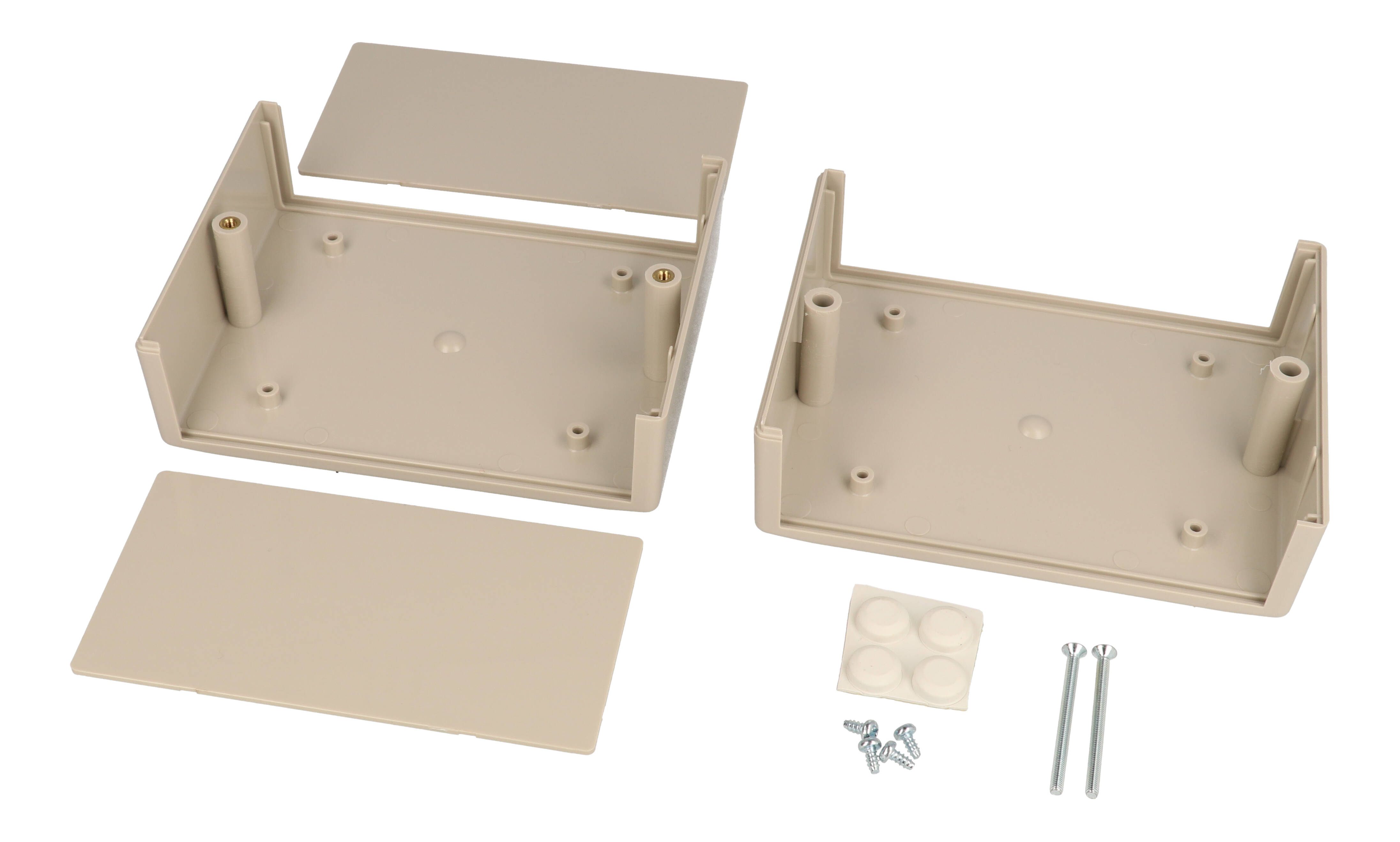 RM2015L light grey ABS instrument enclosure, 130 x 100 x 70.5 mm clam shell case with front and rear panels