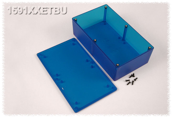 1591XXETBU transparent blue ABS plastic enclosure, 7.60 in x 4.45 in x 2.40 in