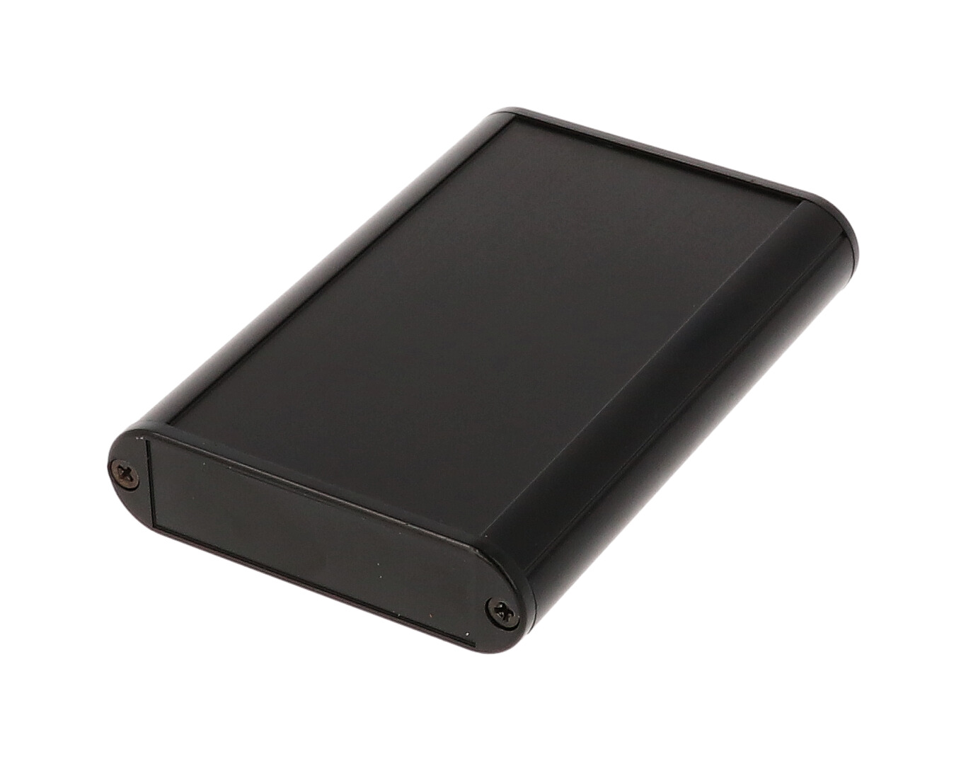 1455B1002BK black anodized extruded aluminum PC board enclosure, 100 x 72 x 19 mm, with plastic end panels