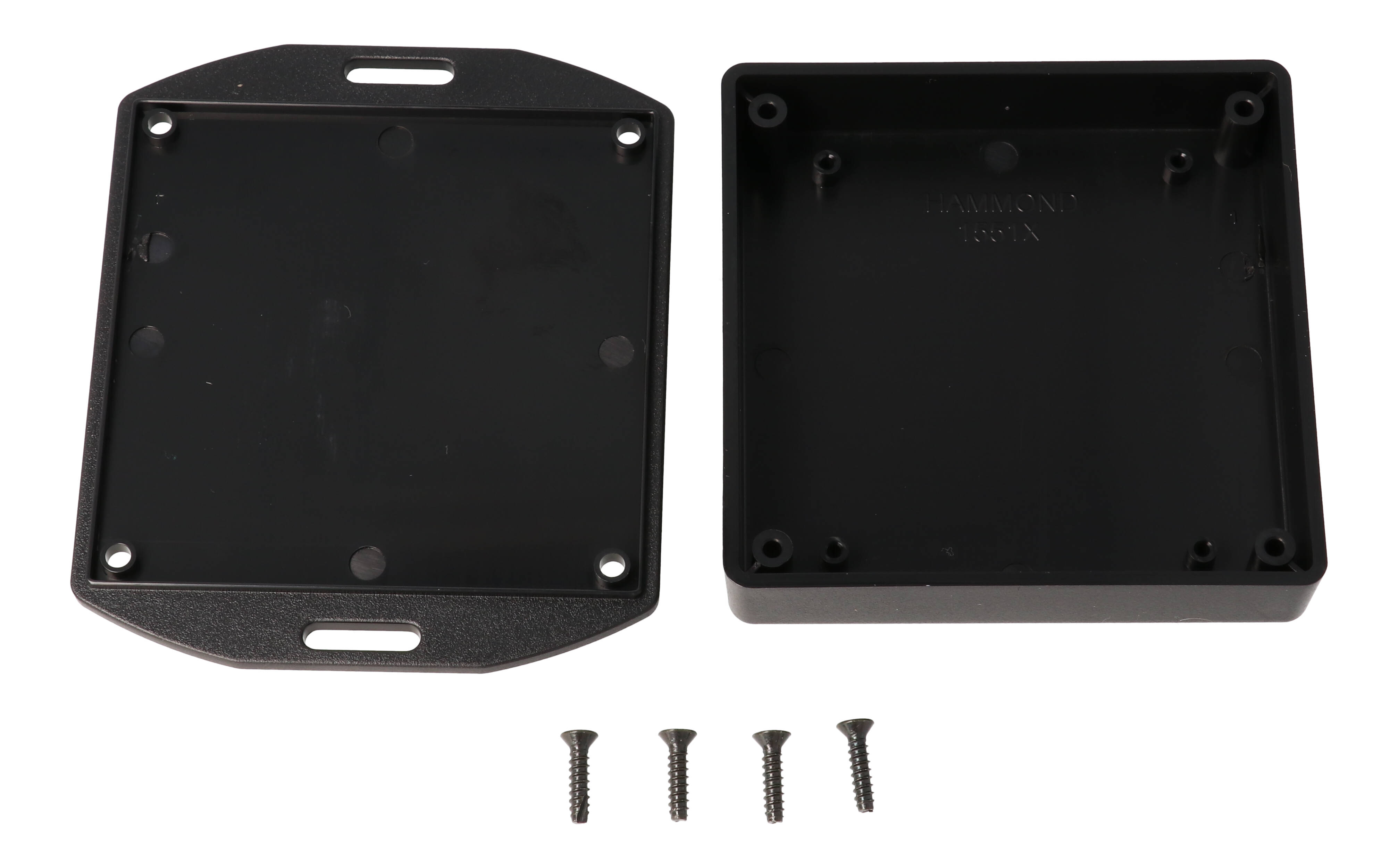 1551XFLBK black ABS miniature enclosure, 80 x 80 x 20 mm, with flanged lid
