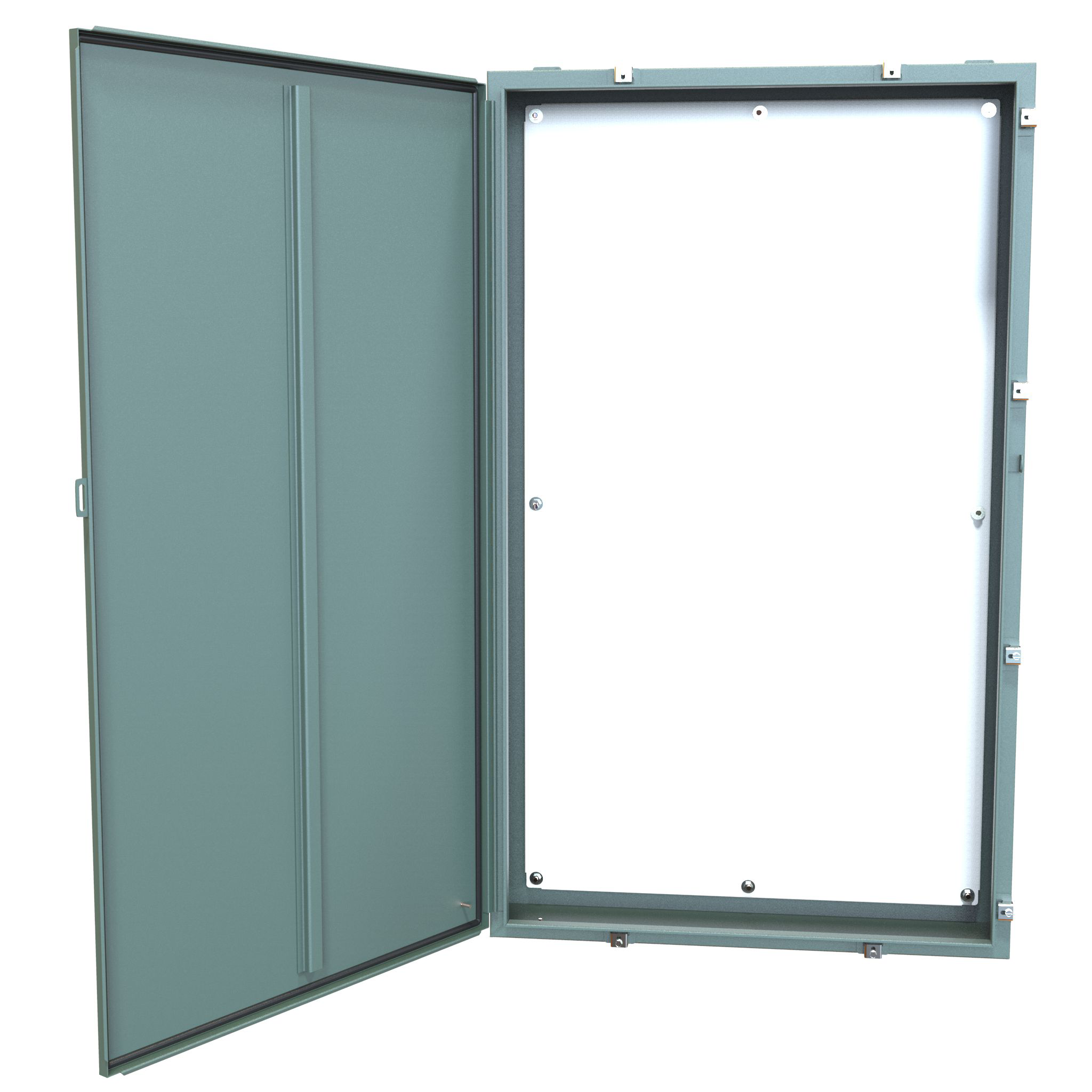 1418N4T8 gray 60 x 36 x 8 in Type 4 mild steel wallmount enclosure with continuous hinge door and clamps