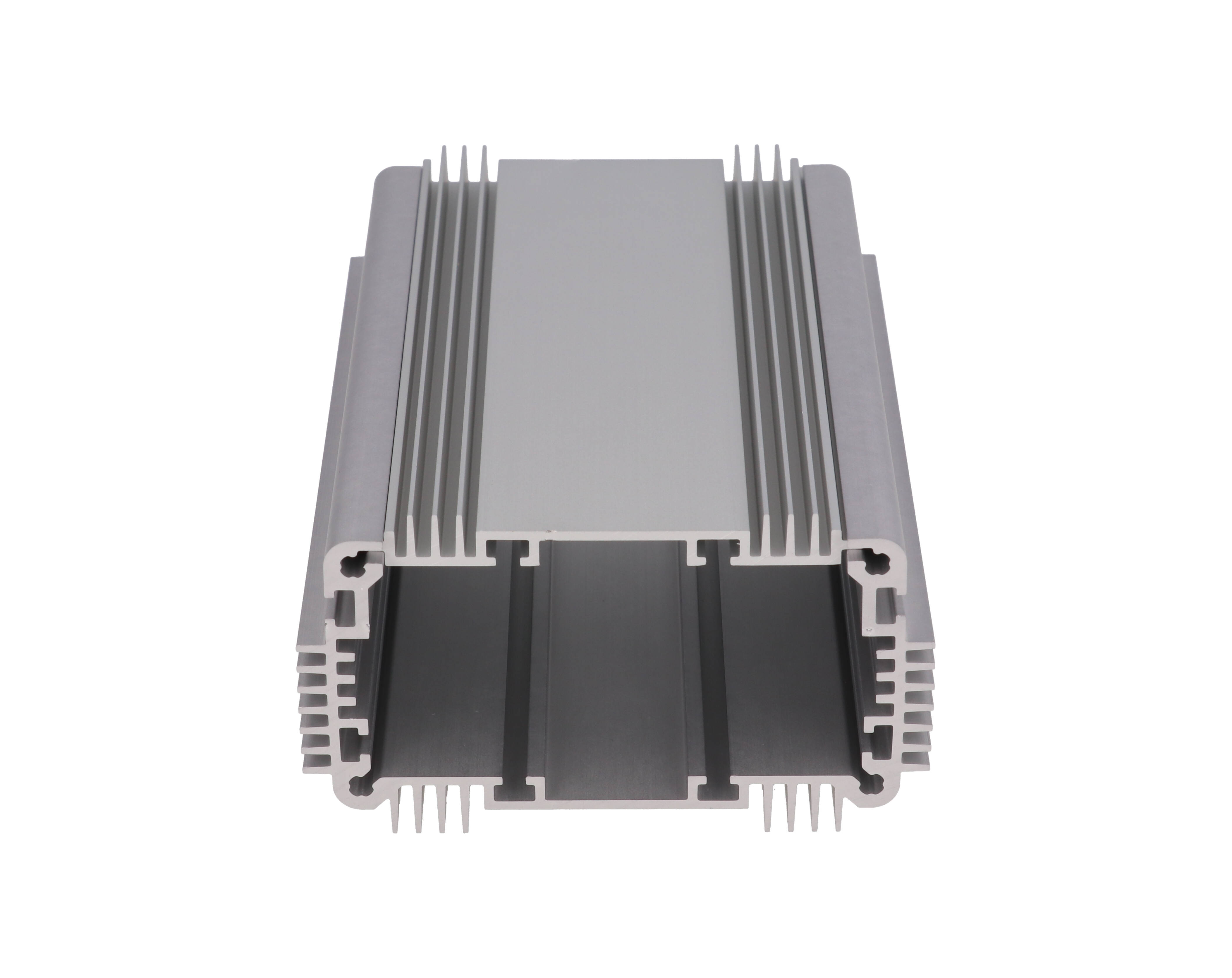 1455KHD1201 clear anodized finned heat dissipating extruded aluminum enclosure, 120 x 86 x 51 mm, with mounting flanges