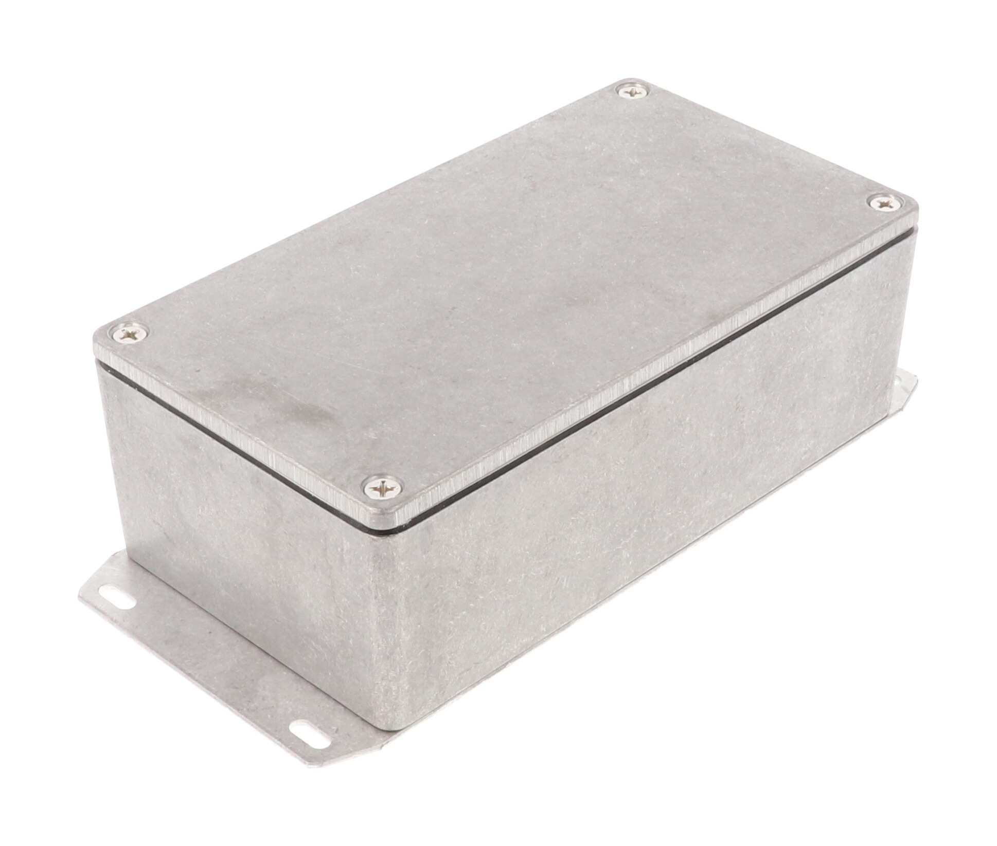1590WP1F natural aluminum watertight diecast enclosure, 153 mm x 83 mm x 50 mm, with flanged bottom plate