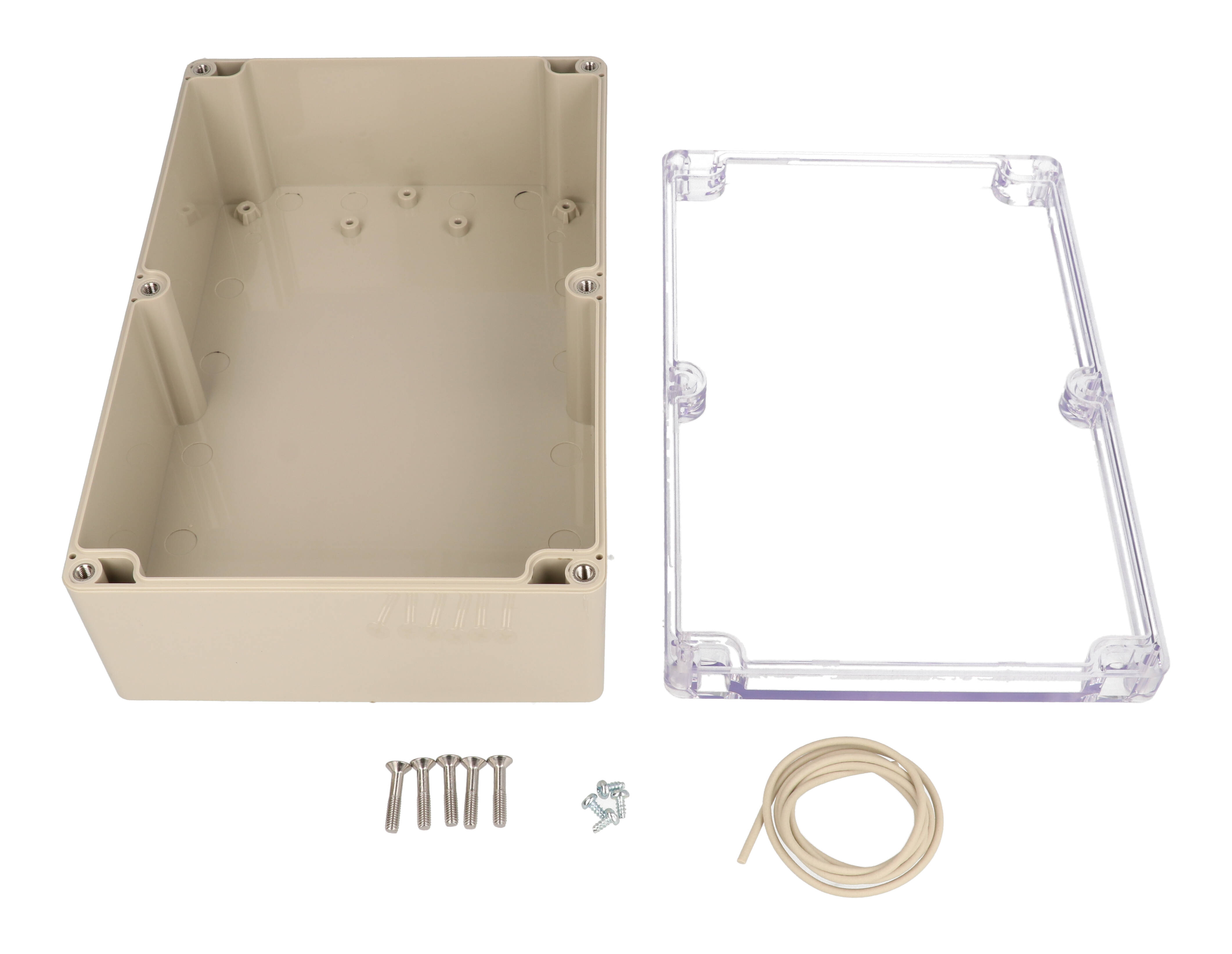 RZ0353C beige ABS water-tight enclosure with clear polycarbonate lid, 222 x 146 x 75 mm