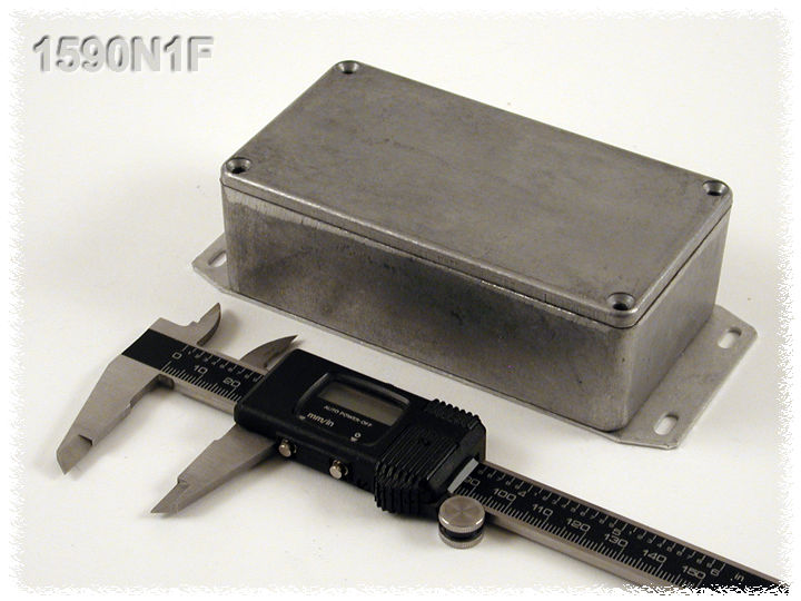 1590N1F natural diecast aluminum 121 x 66 x 40 mm enclosure with welded bottom mounting flange