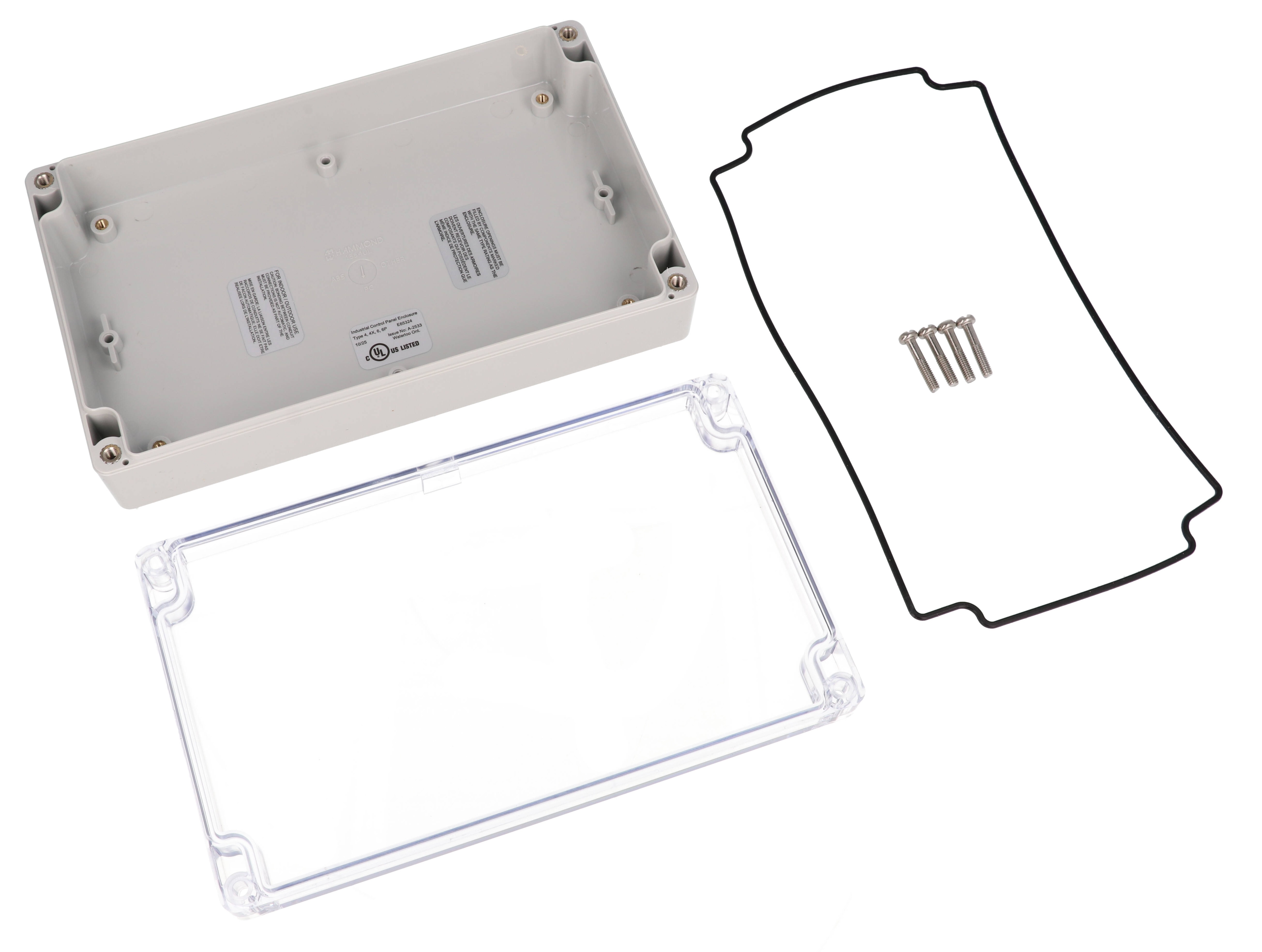 1554UL2GYCL — RAL7035 grey polycarb plastic watertight enclosure, clear lid