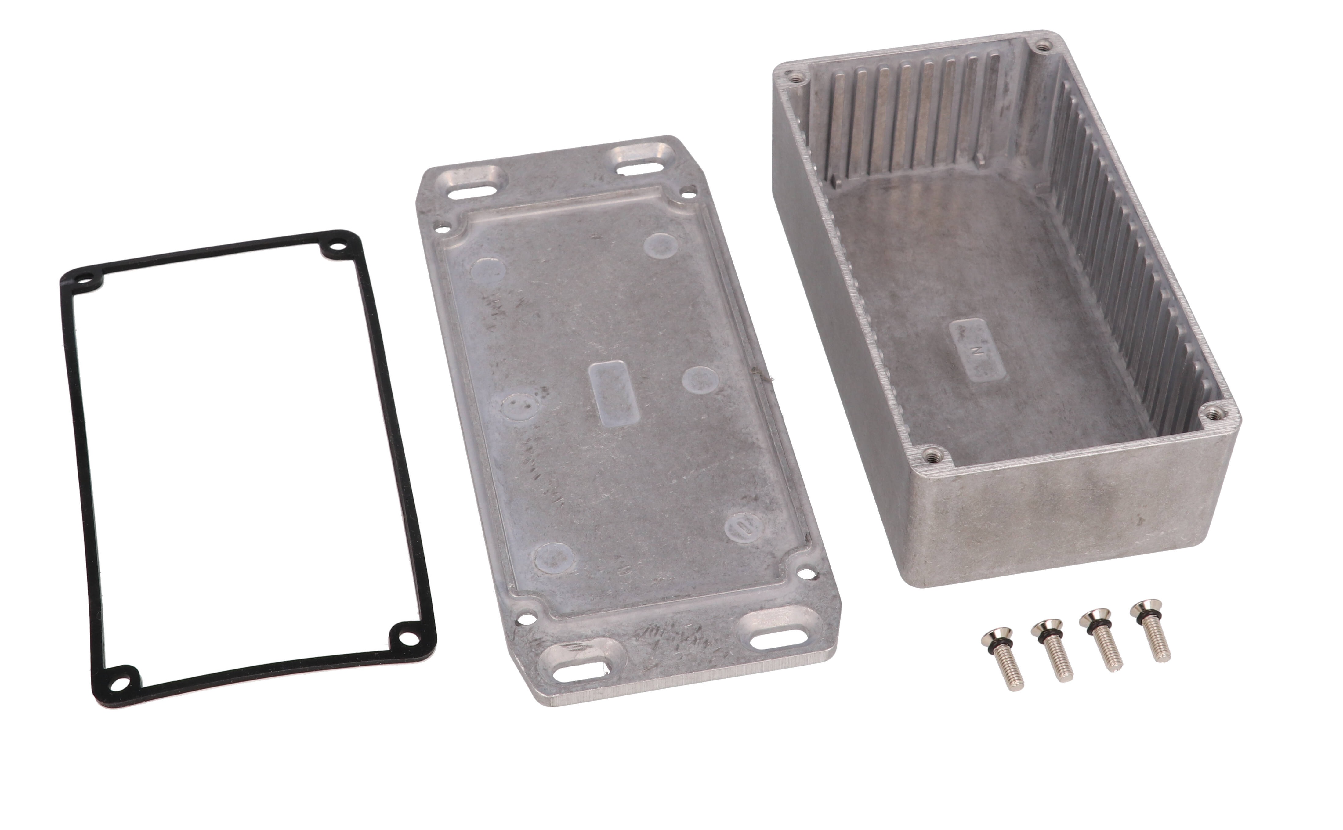 1590WNFL natural aluminum watertight diecast enclosure, 121 mm x 66 mm x 36 mm, with flanged mounting lid