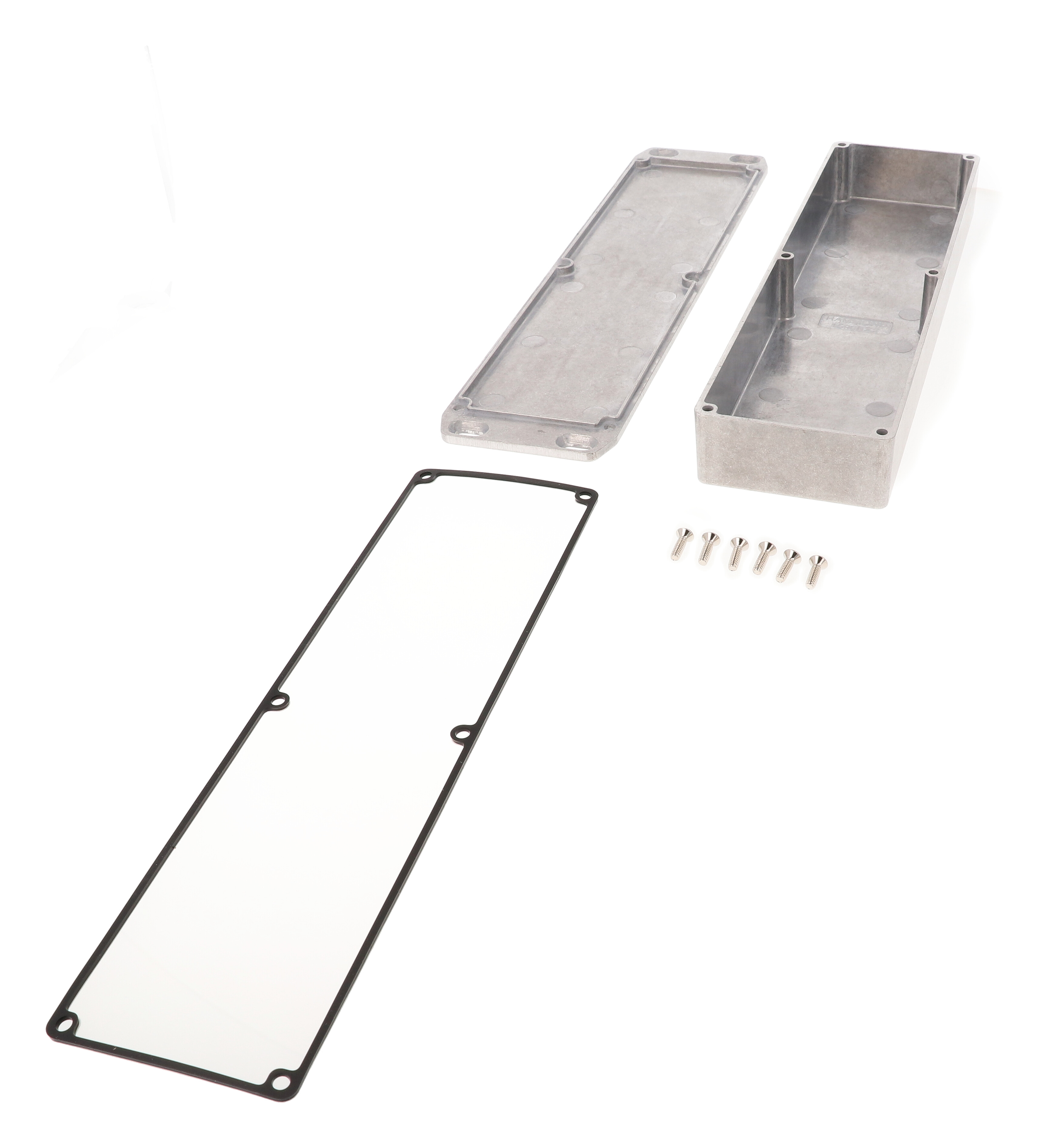 1590WBX2FL natural aluminum low-profile watertight diecast enclosure with wall-mounting flanged lid