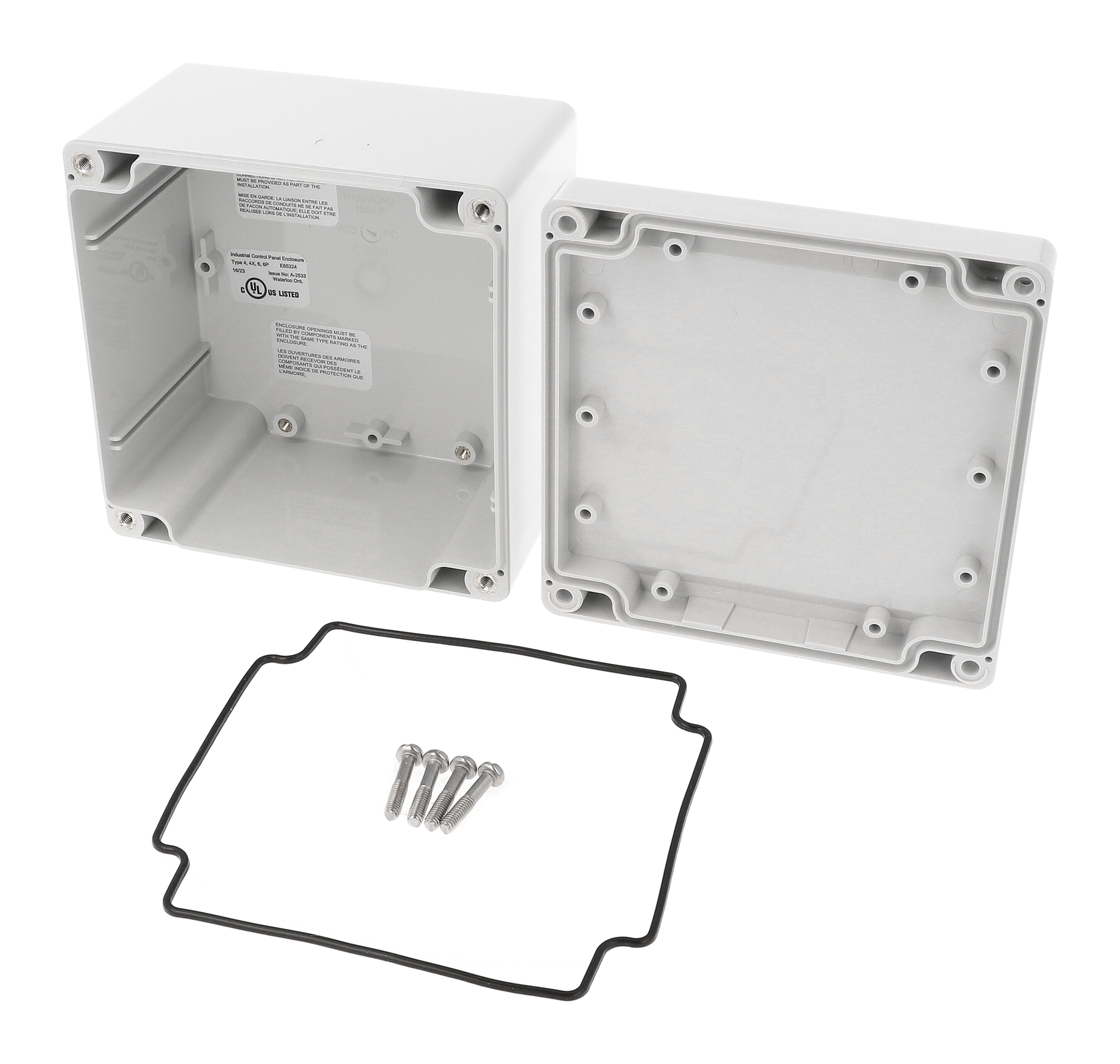 1555P2GY light gray polycarbonate enclosure, 120 x 120 x 80 mm, with styled lid