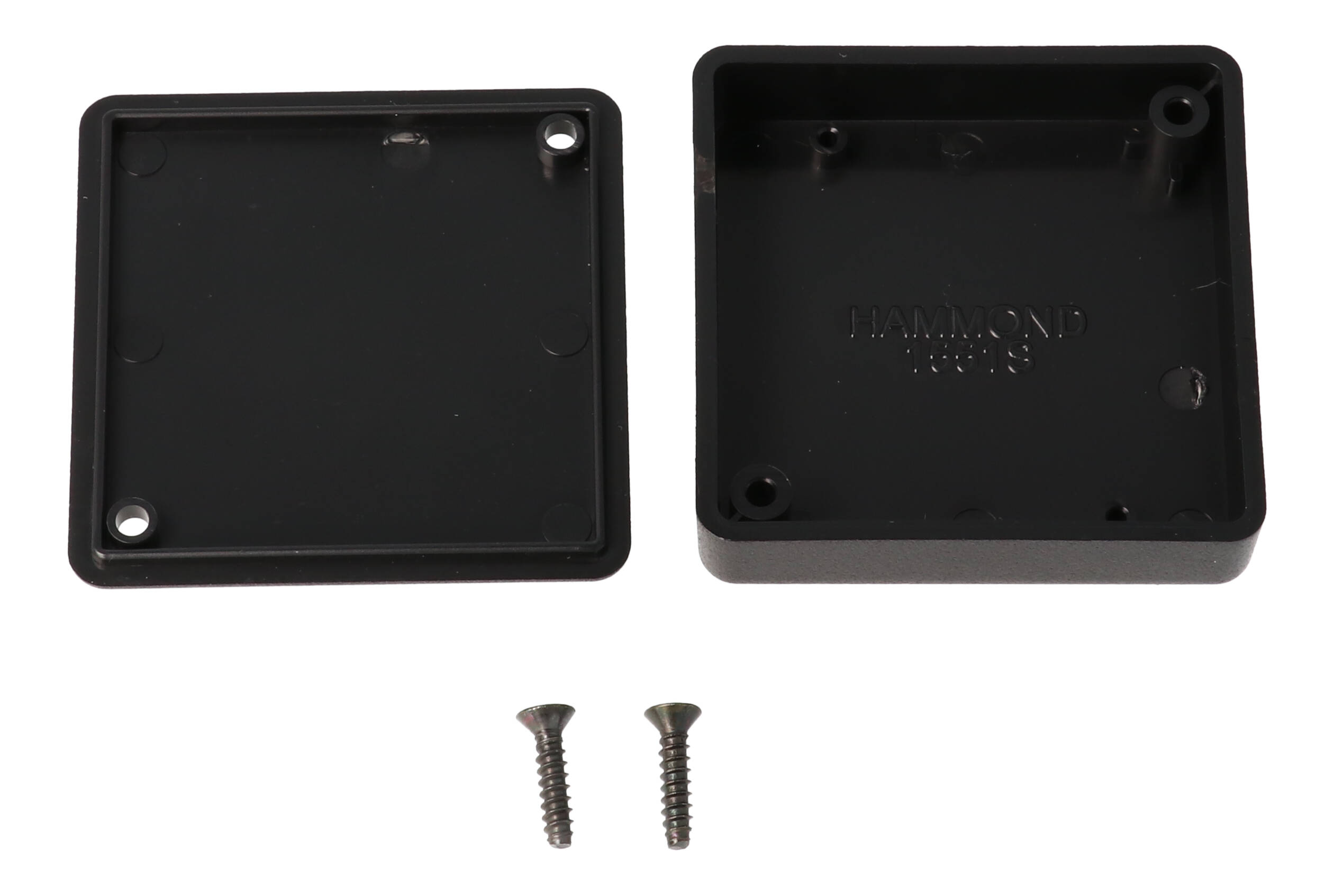 1551SBK black ABS plastic miniature enclosure, 50 x 50 x 15 mm, low profile