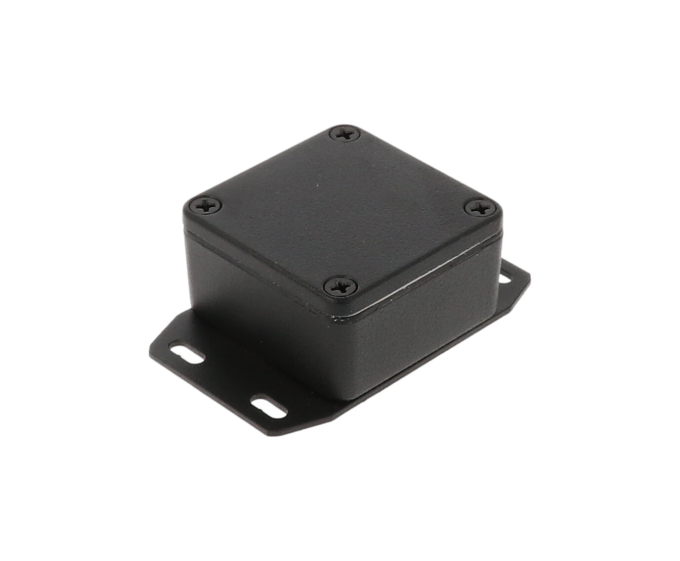 1590WLLBFBK black low-profile watertight diecast enclosure with flanged bottom plate