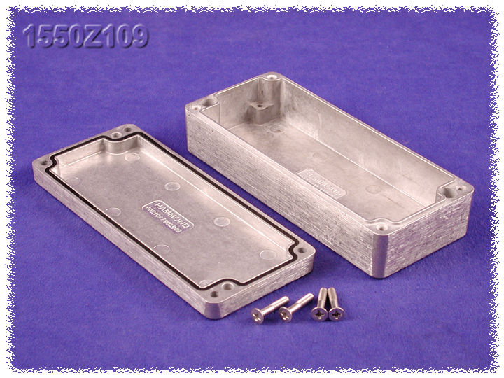 Hammond 1550Z109 natural unpainted watertight diecast aluminum enclosure, 150 x 64 x 36 mm, with lid and cover screws
