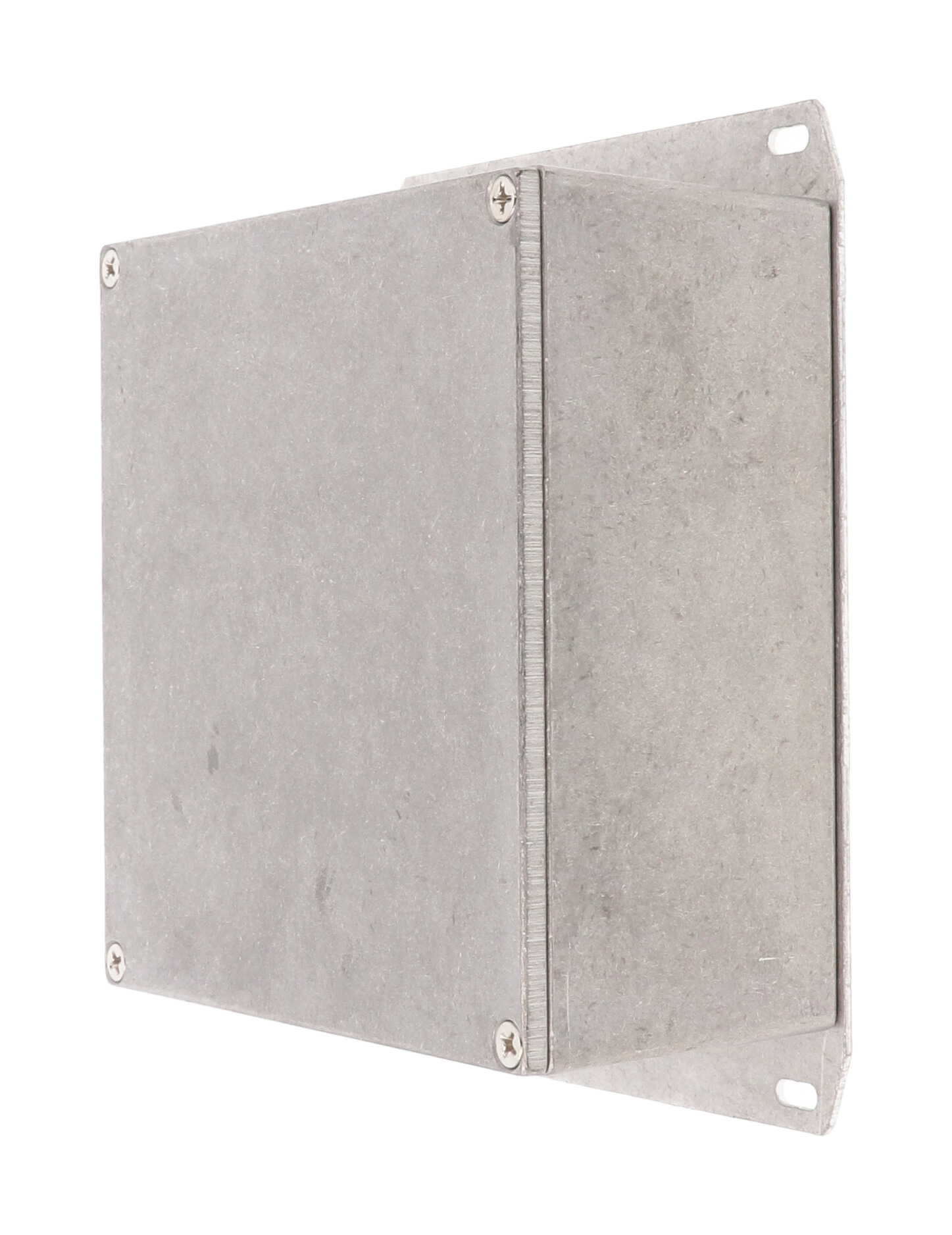 1590KKF natural diecast aluminum enclosure with welded flanged bottom plate, 125 x 125 x 57 mm
