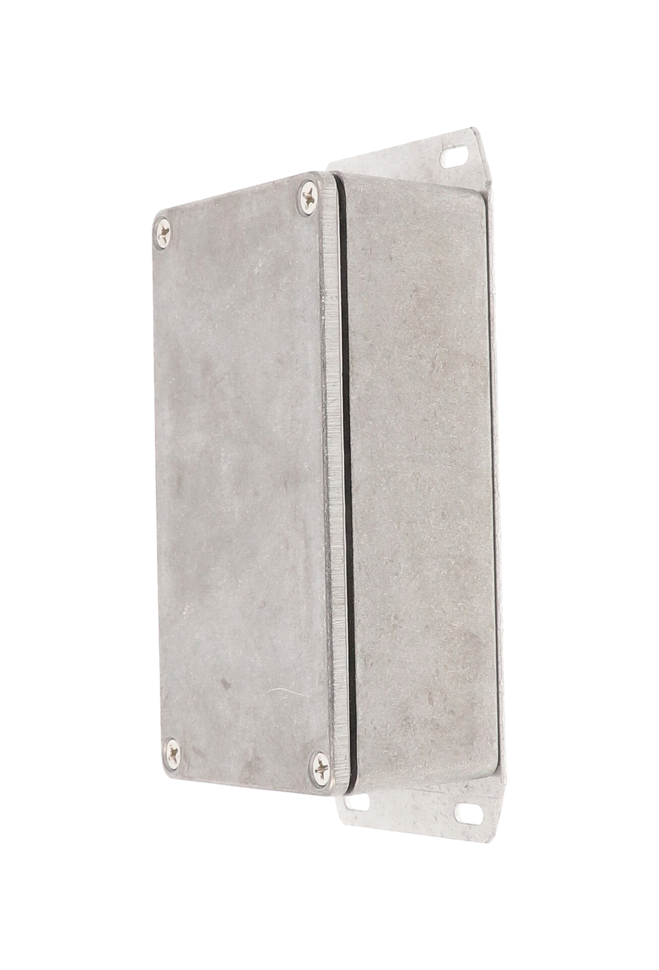 1590WN1F natural aluminum watertight diecast enclosure, 121 mm x 66 mm x 40 mm, with flanged bottom plate
