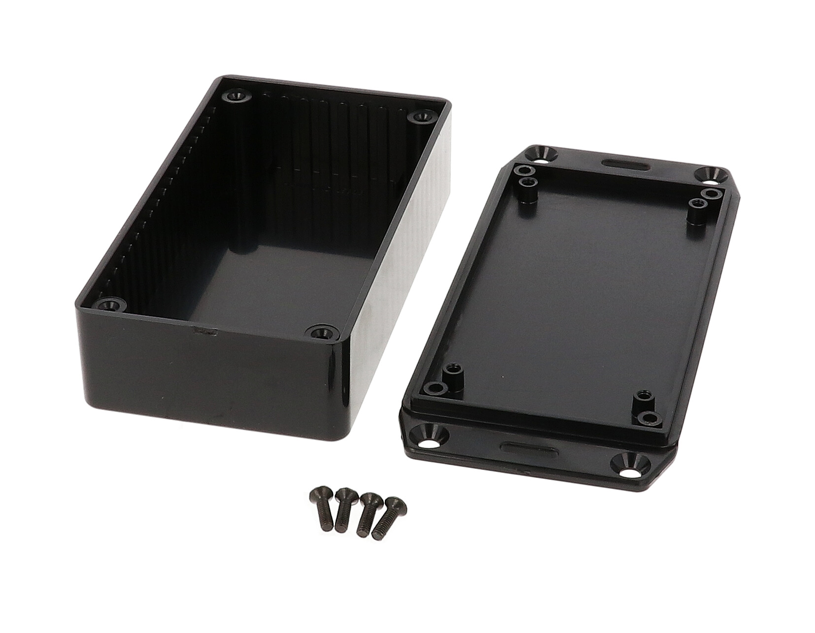 1591BSFLBK black ABS enclosure with flanged lid for wall mounting