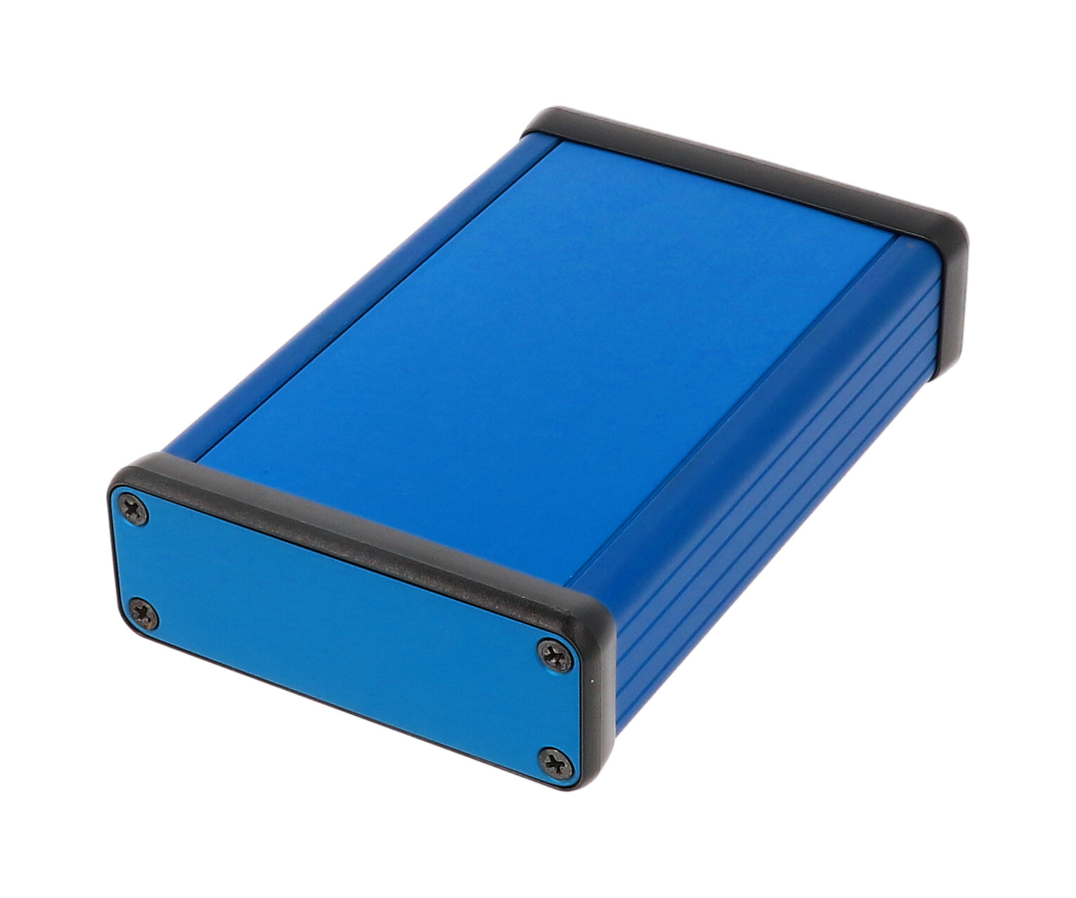 1455J1201BU — blue extruded aluminum enclosure w/ metal end panels