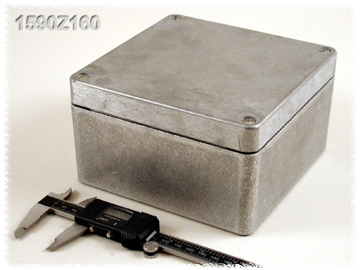1590Z160 natural diecast aluminum enclosure, square 160 x 160 x 90 mm, with lid screws
