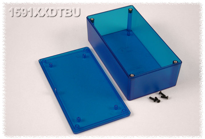 1591XXDTBU transparent blue ABS plastic enclosure, 5.98 in x 3.23 in x 2.01 in