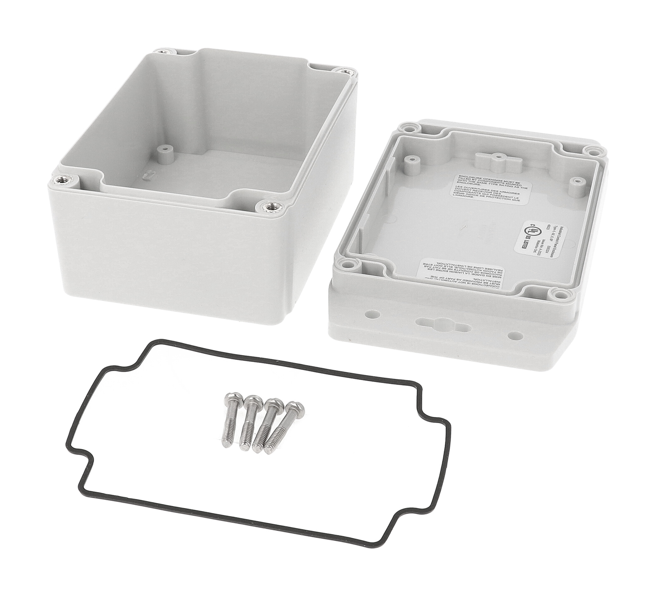 1555F2F42GY grey polycarbonate flanged deep enclosure, 120 x 90 x 63 mm