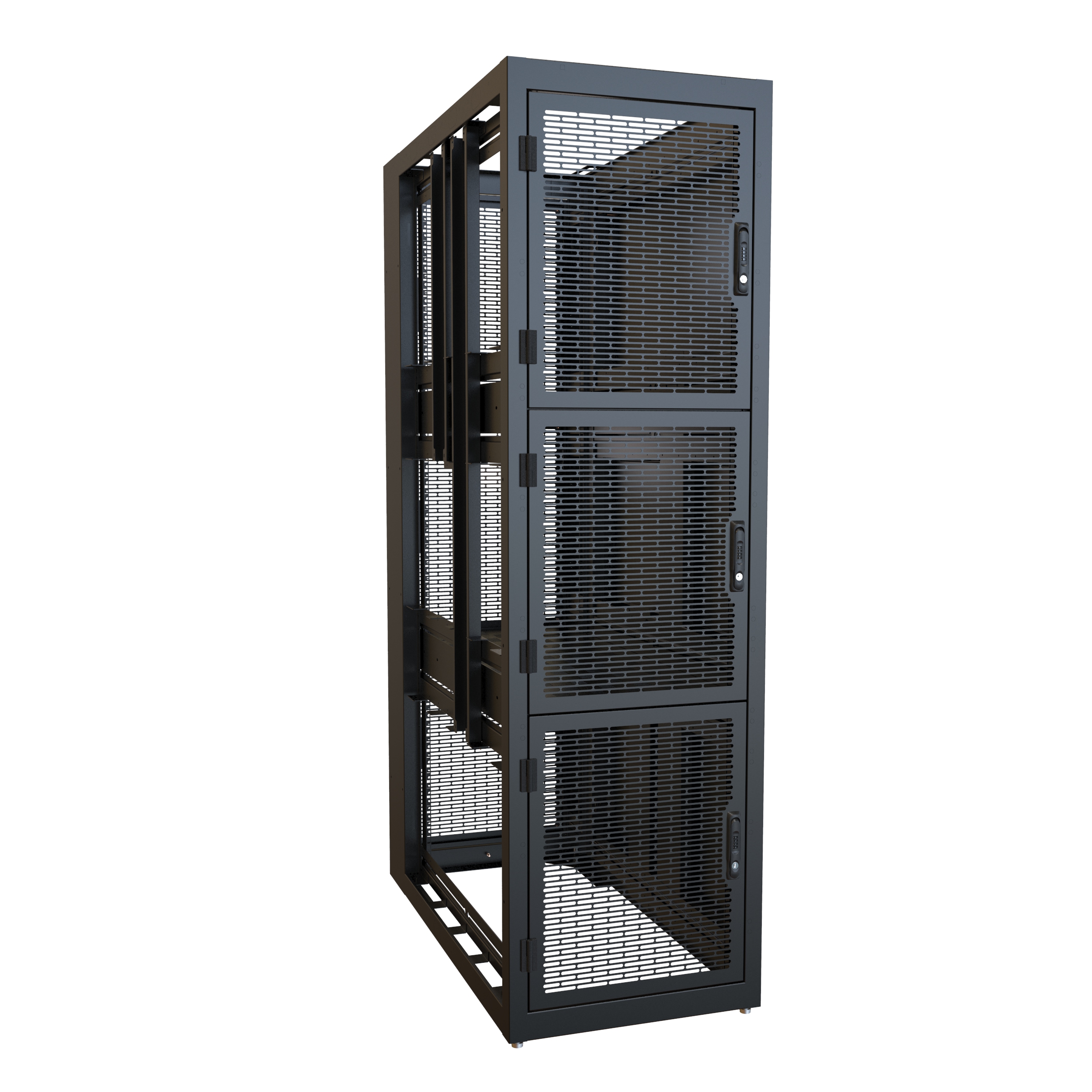 Hammond CLC3B48BK 3-bay colocation server rack cabinet, 83.02 x 24 x 48 in, with perforated locking doors per 14U bay in RAL9005 black