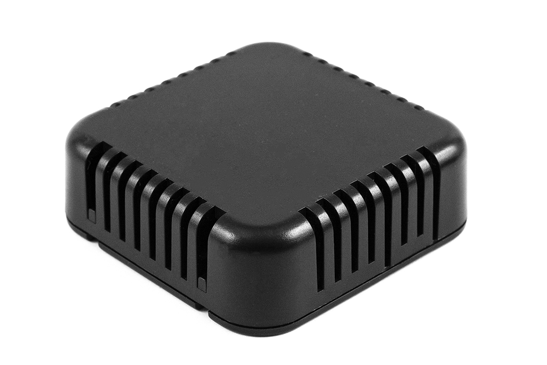 1551V3BK black vented square ABS snap-fit sensor enclosure with wall-mount base