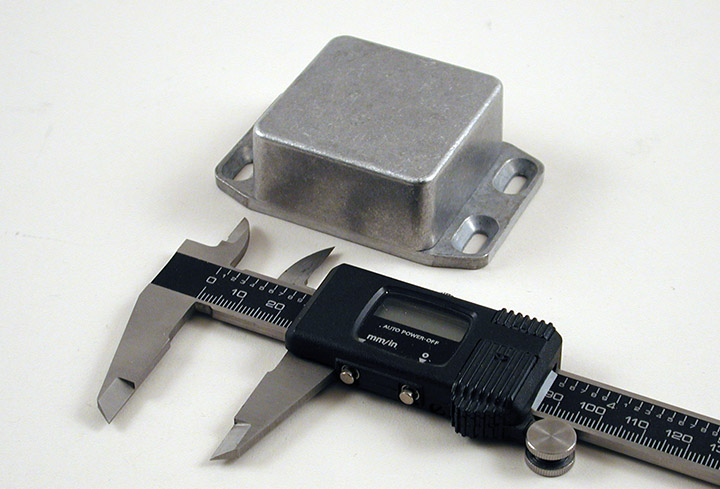 1590LLBFL natural diecast aluminum 51 x 51 x 25 mm enclosure with wall-mounting flange integrated into the lid