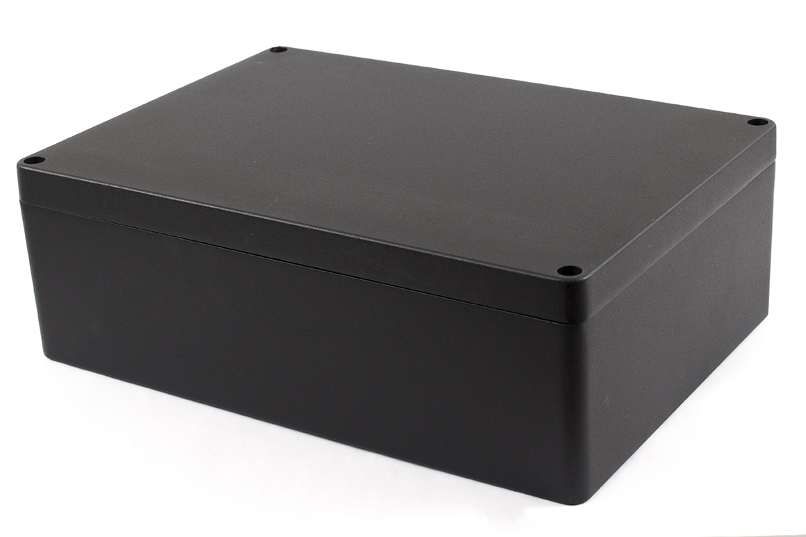 1590Z235BK black 330 x 230 mm heavy-duty diecast aluminum enclosure with lid