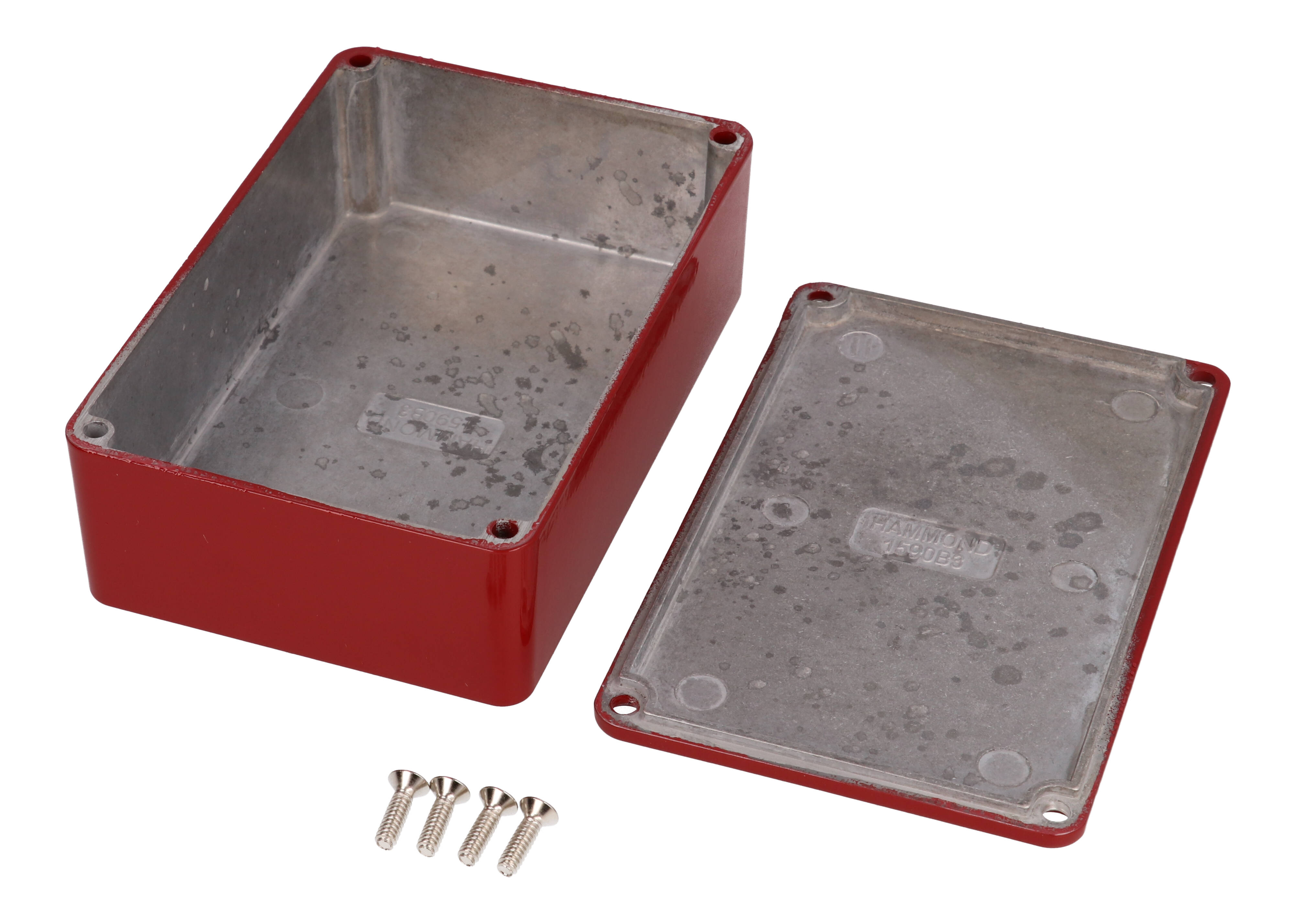 1590B3RD red powder coated diecast aluminum stomp box enclosure, 116 x 77 x 38 mm, with lid