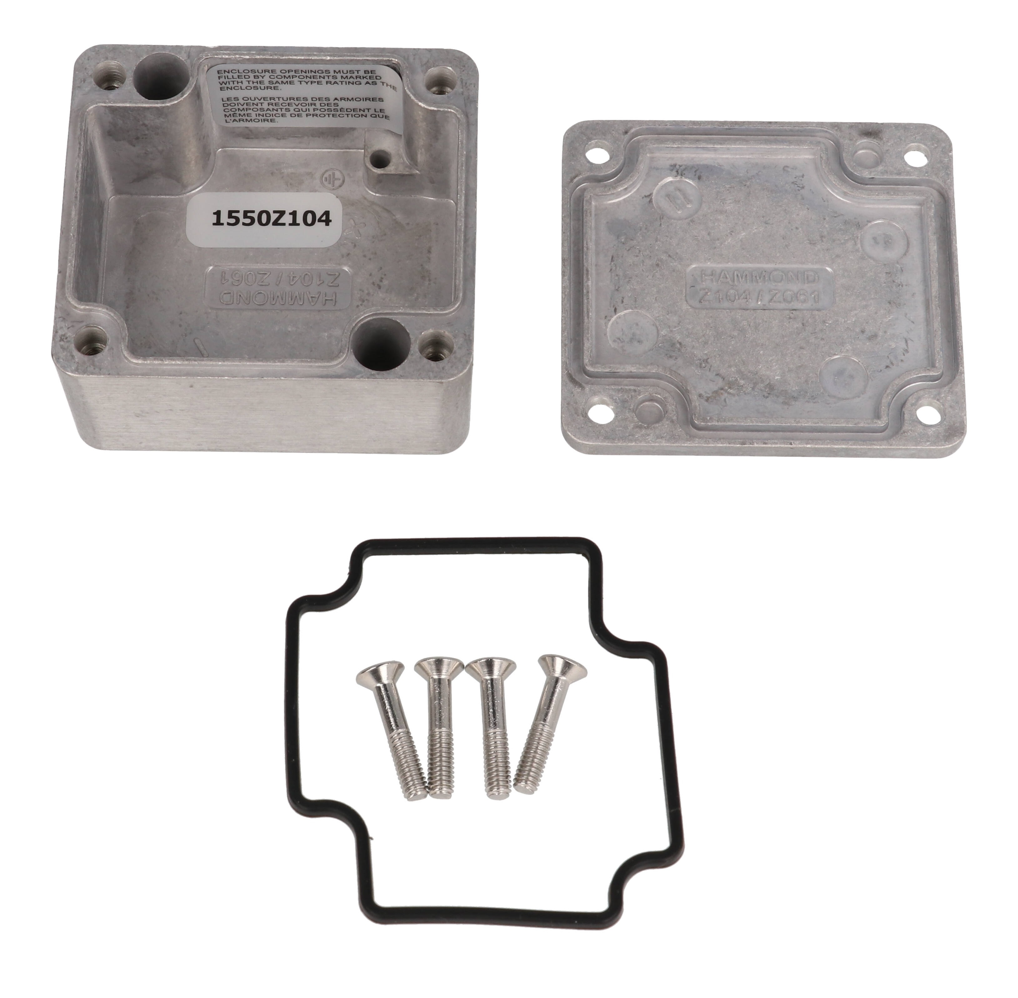 1550Z104 natural aluminum thick-wall watertight diecast enclosure with lid, 65 x 58 x 35 mm