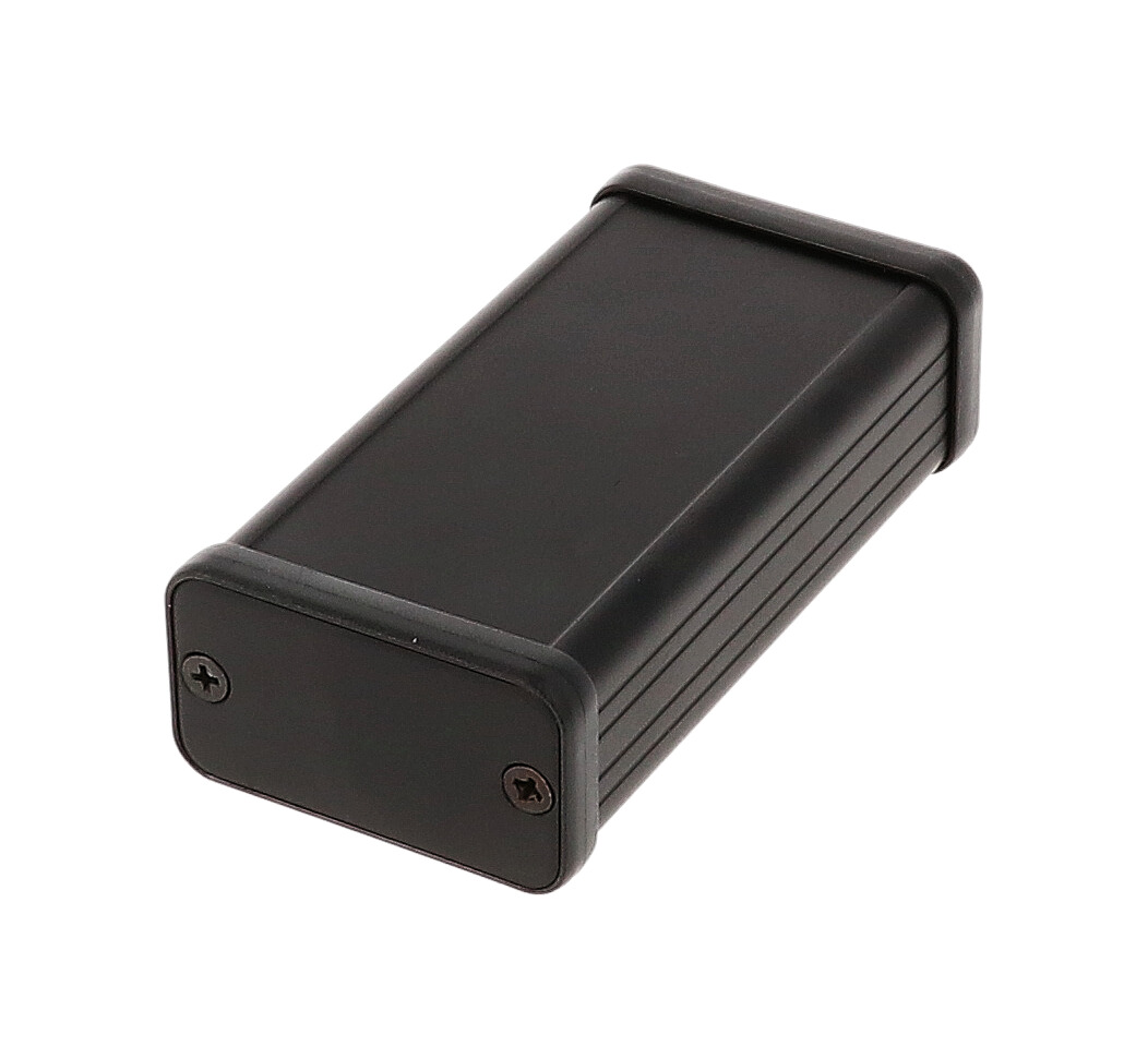 1455D801BK — black extruded aluminum enclosure w/ metal end panels