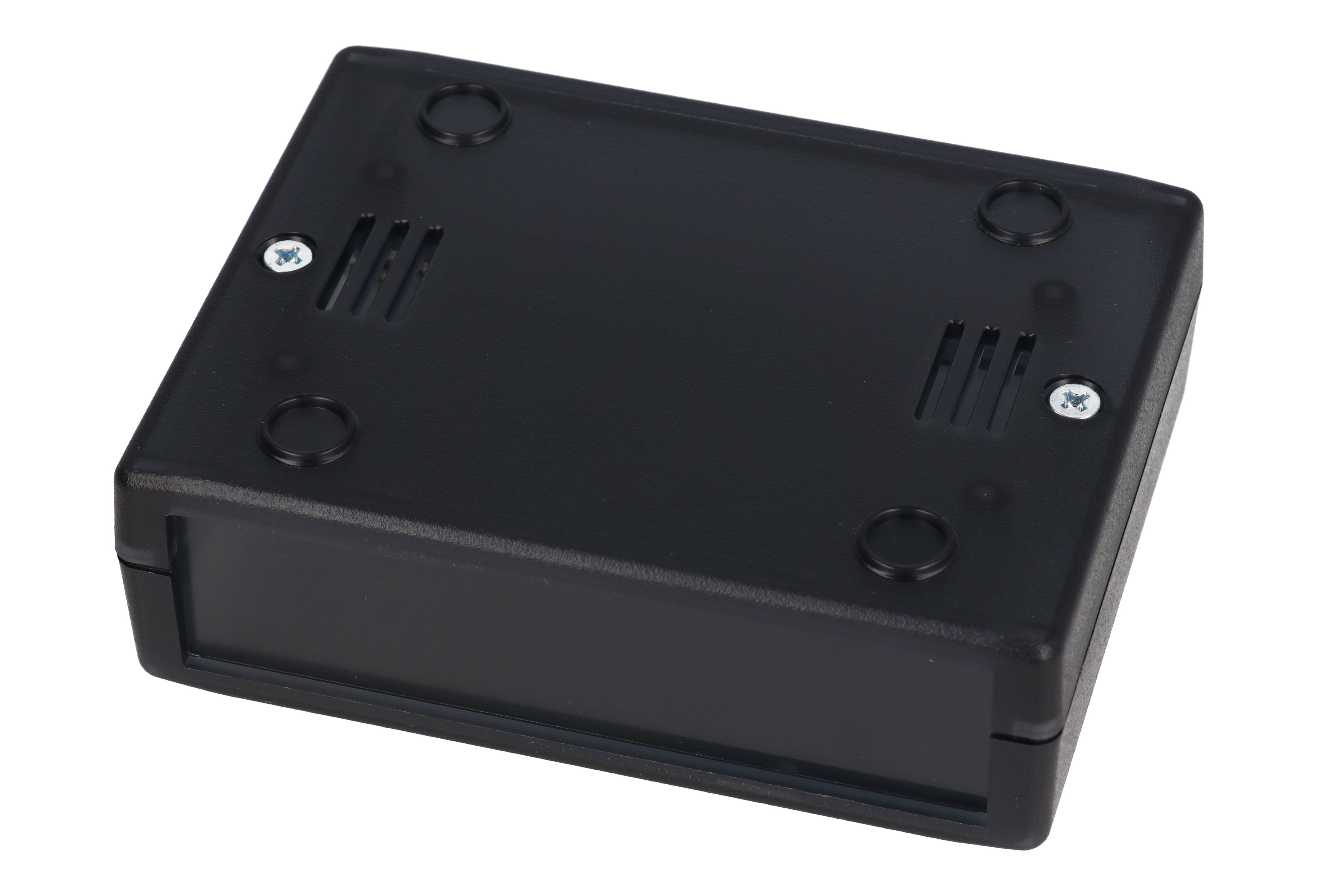 RM2005MTBK translucent black ABS instrument enclosure with removable end panels, 105 x 80 x 32.5 mm