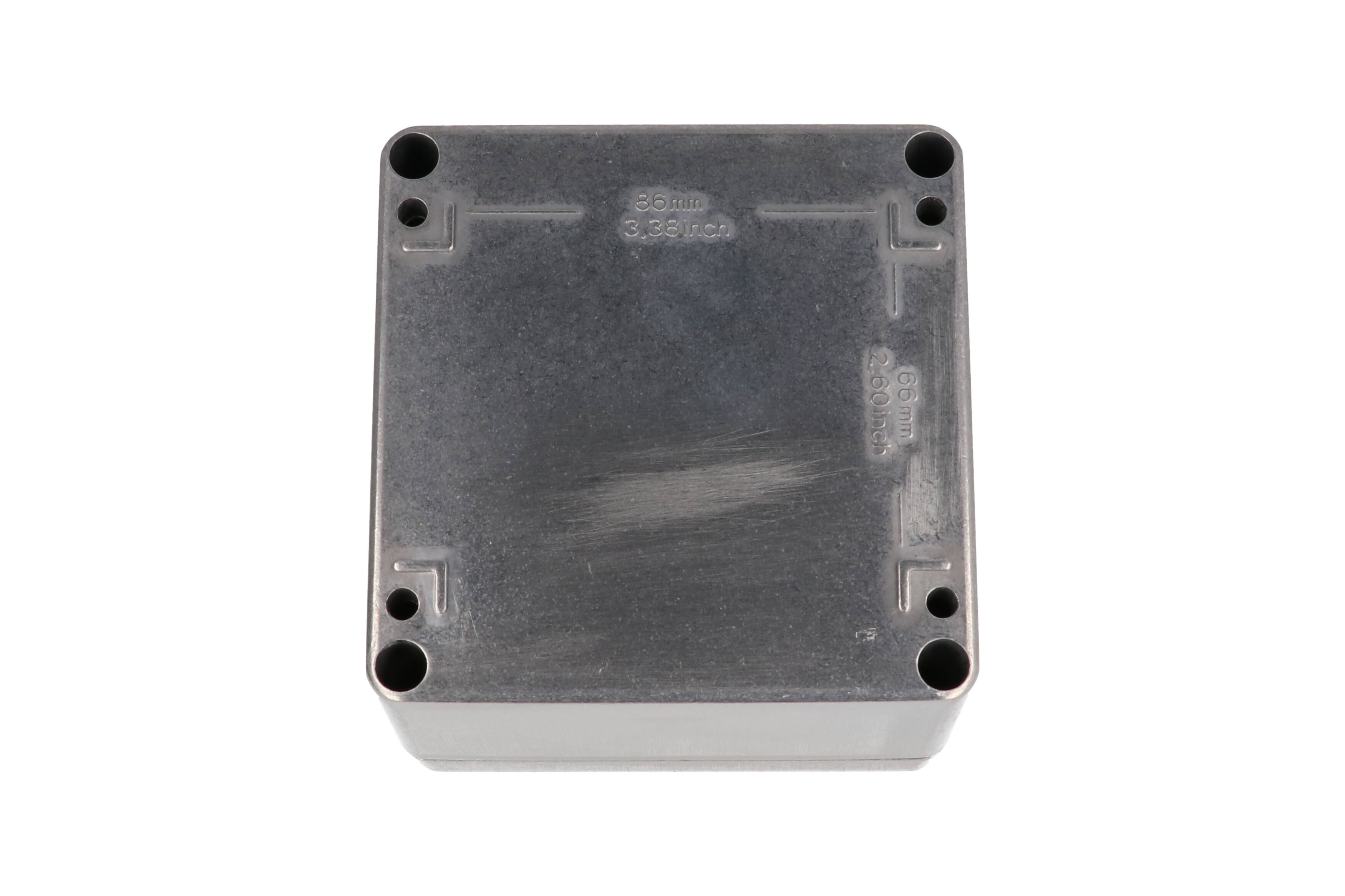 1590Z080 square natural (unfinished) aluminum diecast aluminum enclosure, 100 x 100 x 80 mm, with gasketed lid and four recessed lid screws