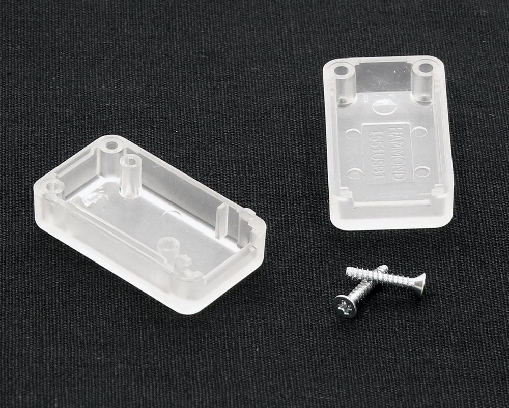 1551USB1CLR translucent clear ABS plastic miniature USB enclosure, 35 x 20 mm, with USB-A opening and recessed lid