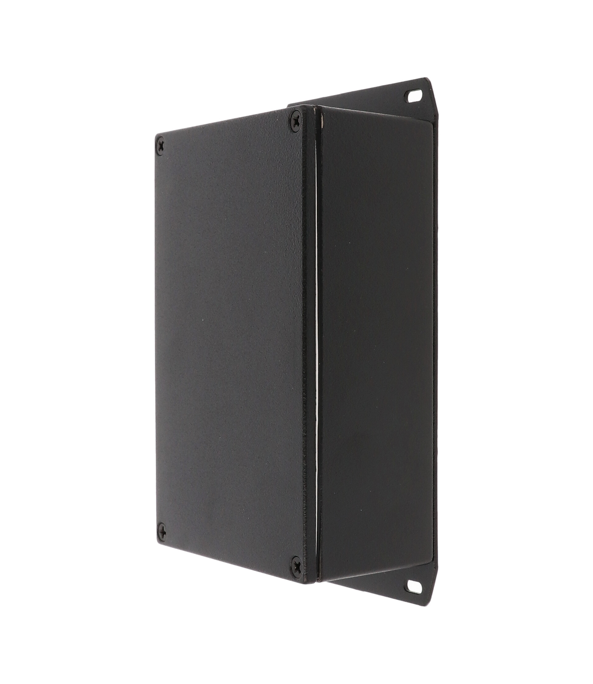 1590WJFBK black textured IP65 watertight diecast enclosure, 145 x 95 x 49 mm, with flanged bottom plate