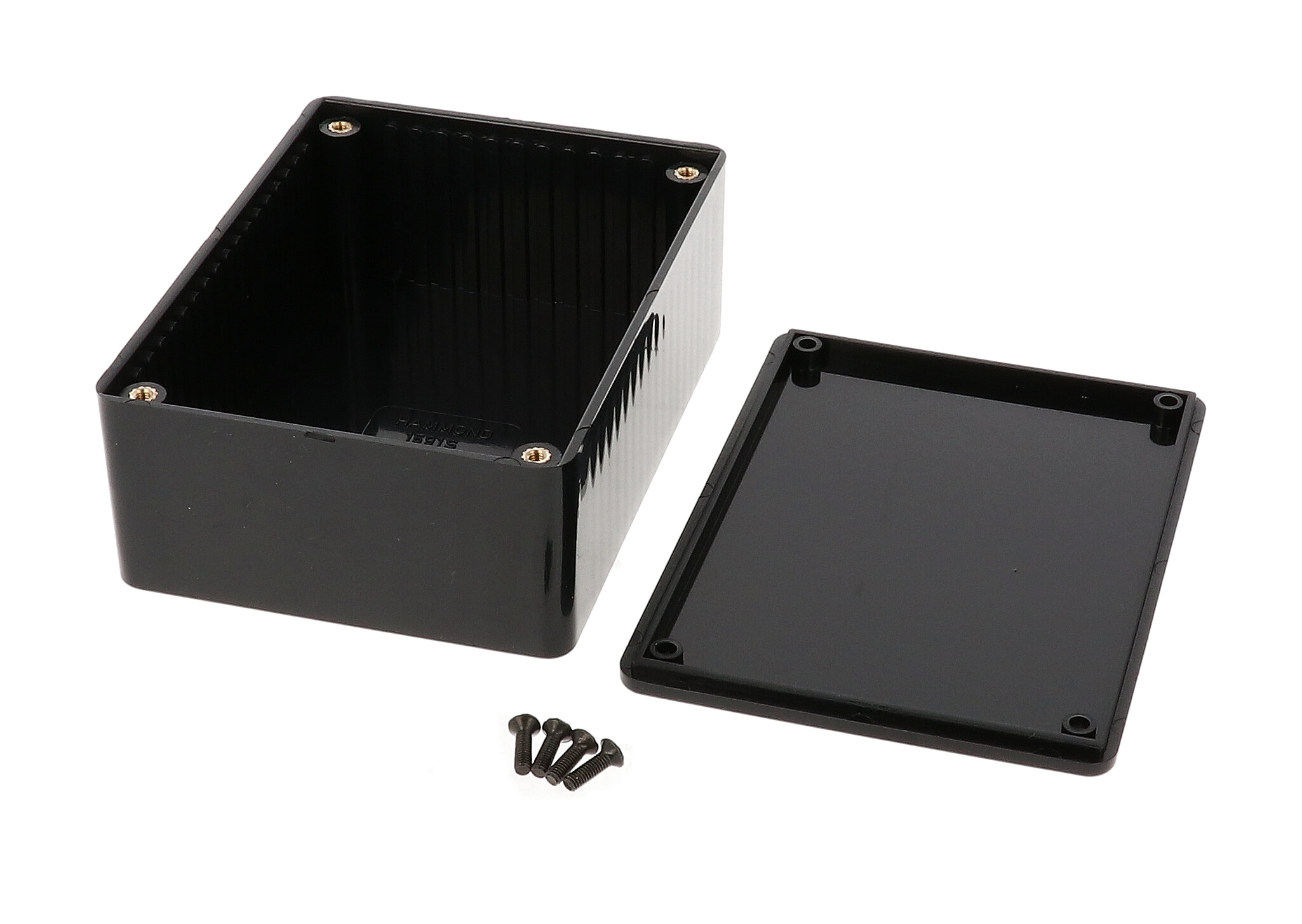 1591SBK black flame retardant ABS plastic enclosure with card guides, 110 x 82 x 44 mm