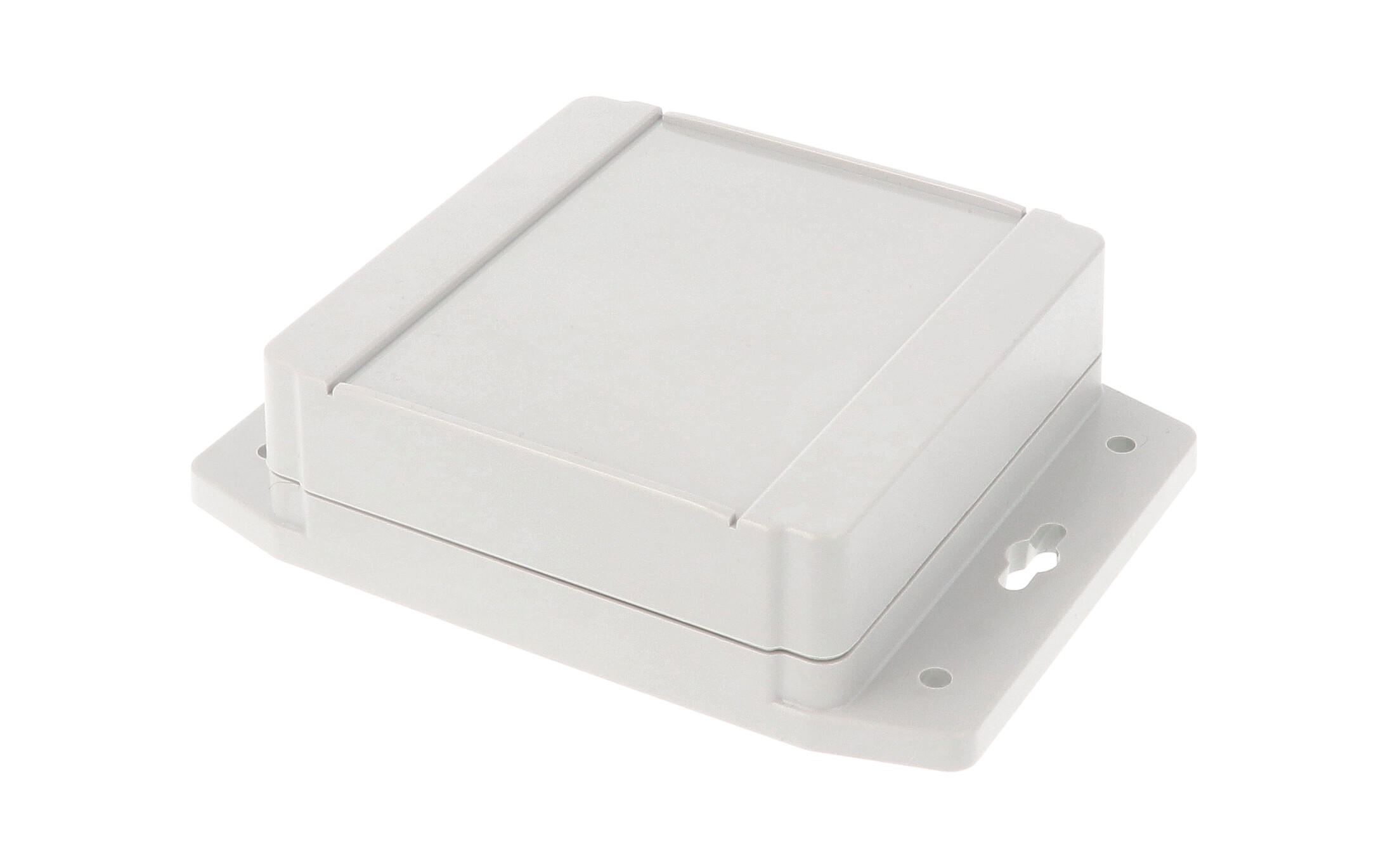 1555L2F17GY compact square light grey polycarbonate enclosure with flanged base