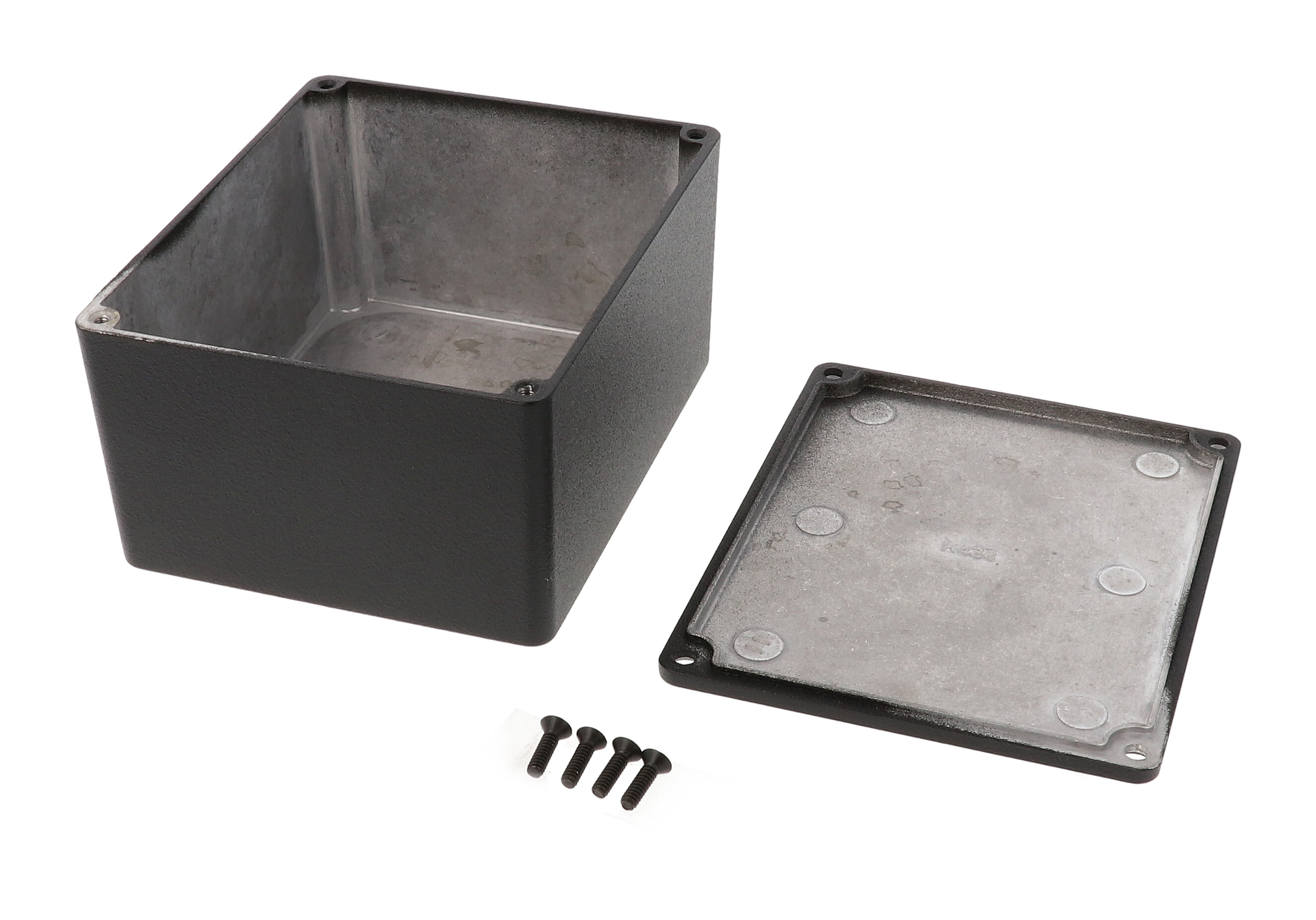 1590CEBK textured black diecast aluminum enclosure, 120 x 100 x 65 mm