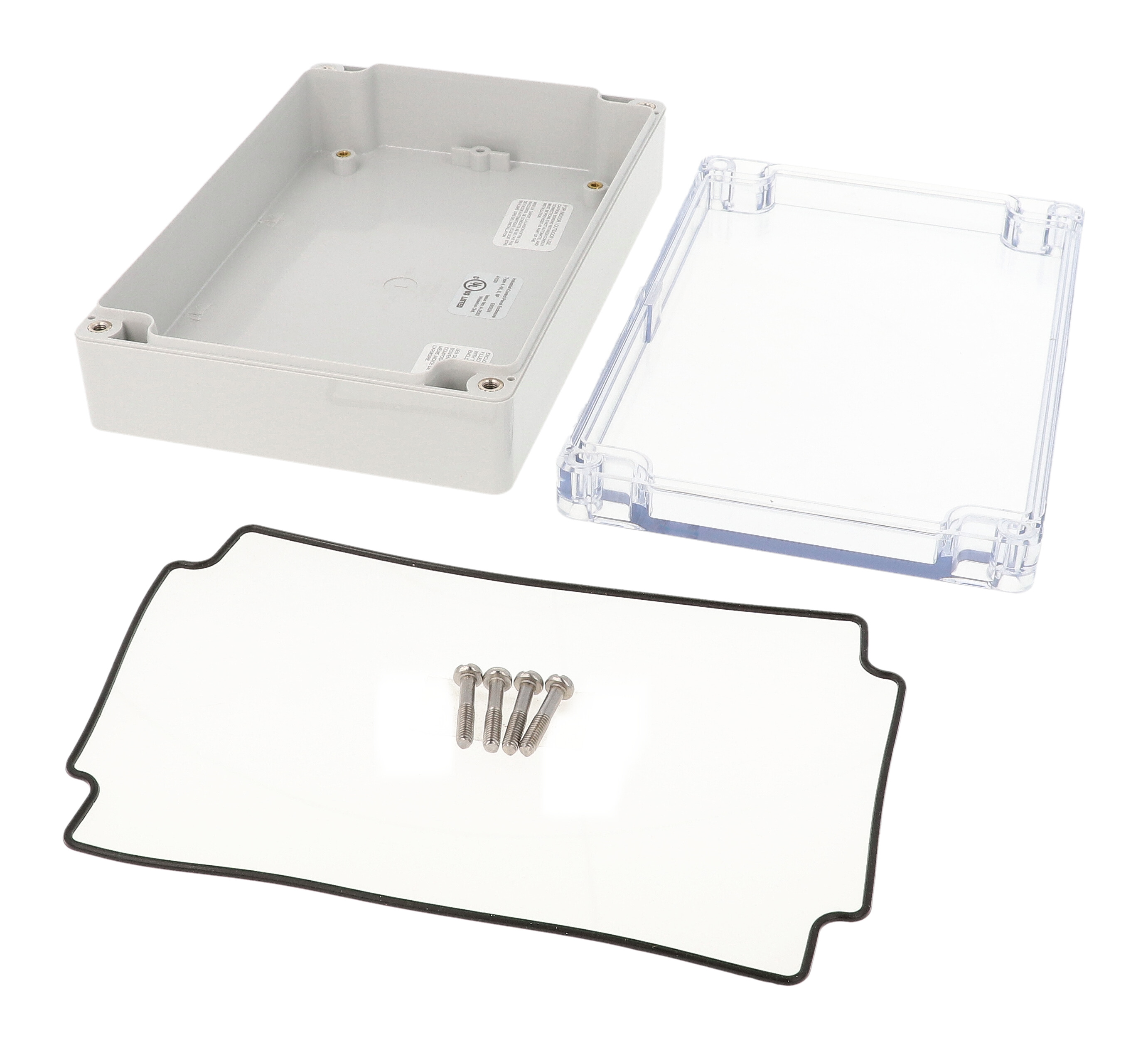 1554HL2GYCL gray polycarbonate enclosure with clear lid, 180 x 120 x 46 mm